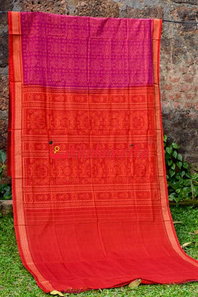 Magenta Red Mahalakhmi Sambalpuri Cotton Saree
