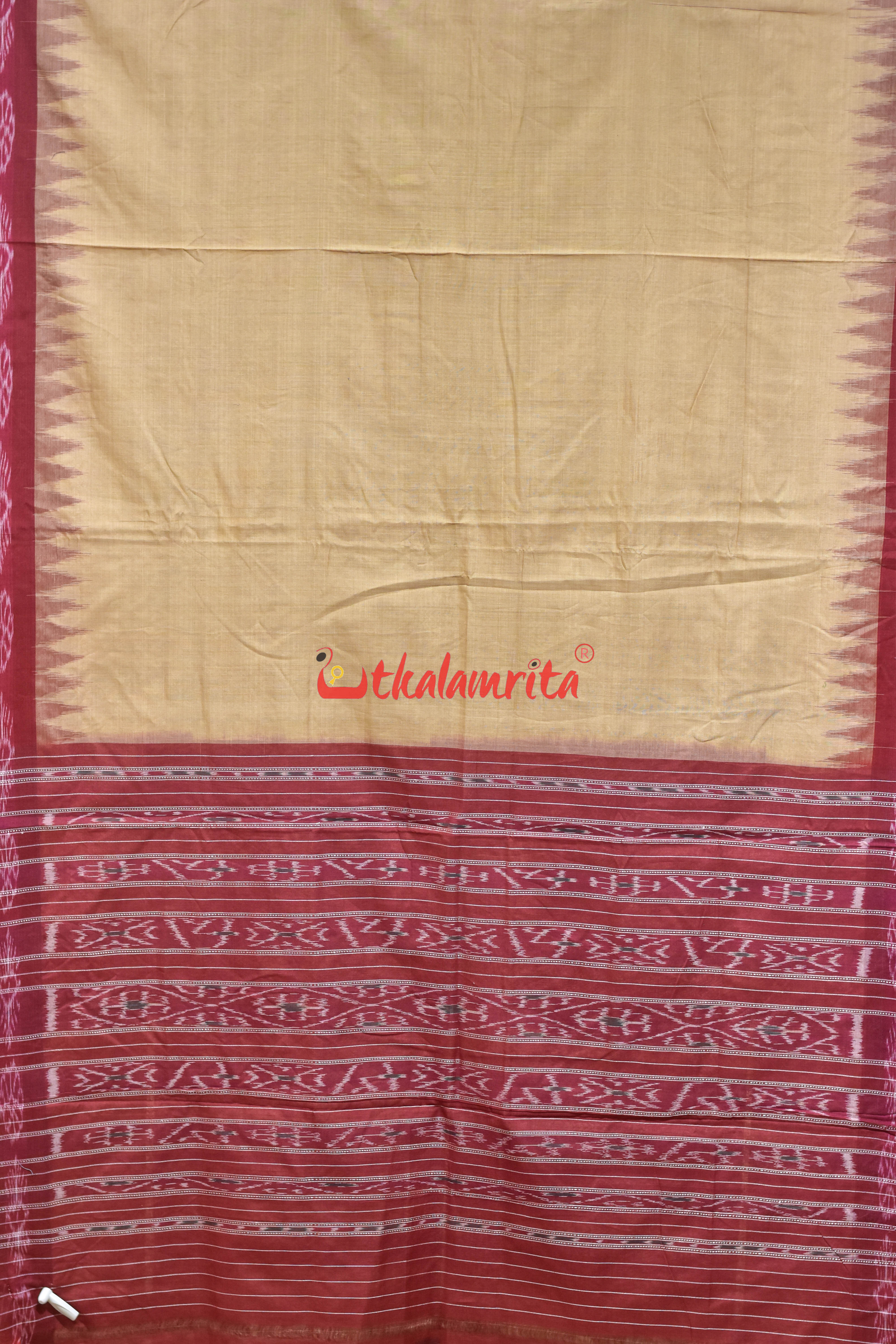 Tussarite with Maroon Big Flower Border Khandua Cotton Saree