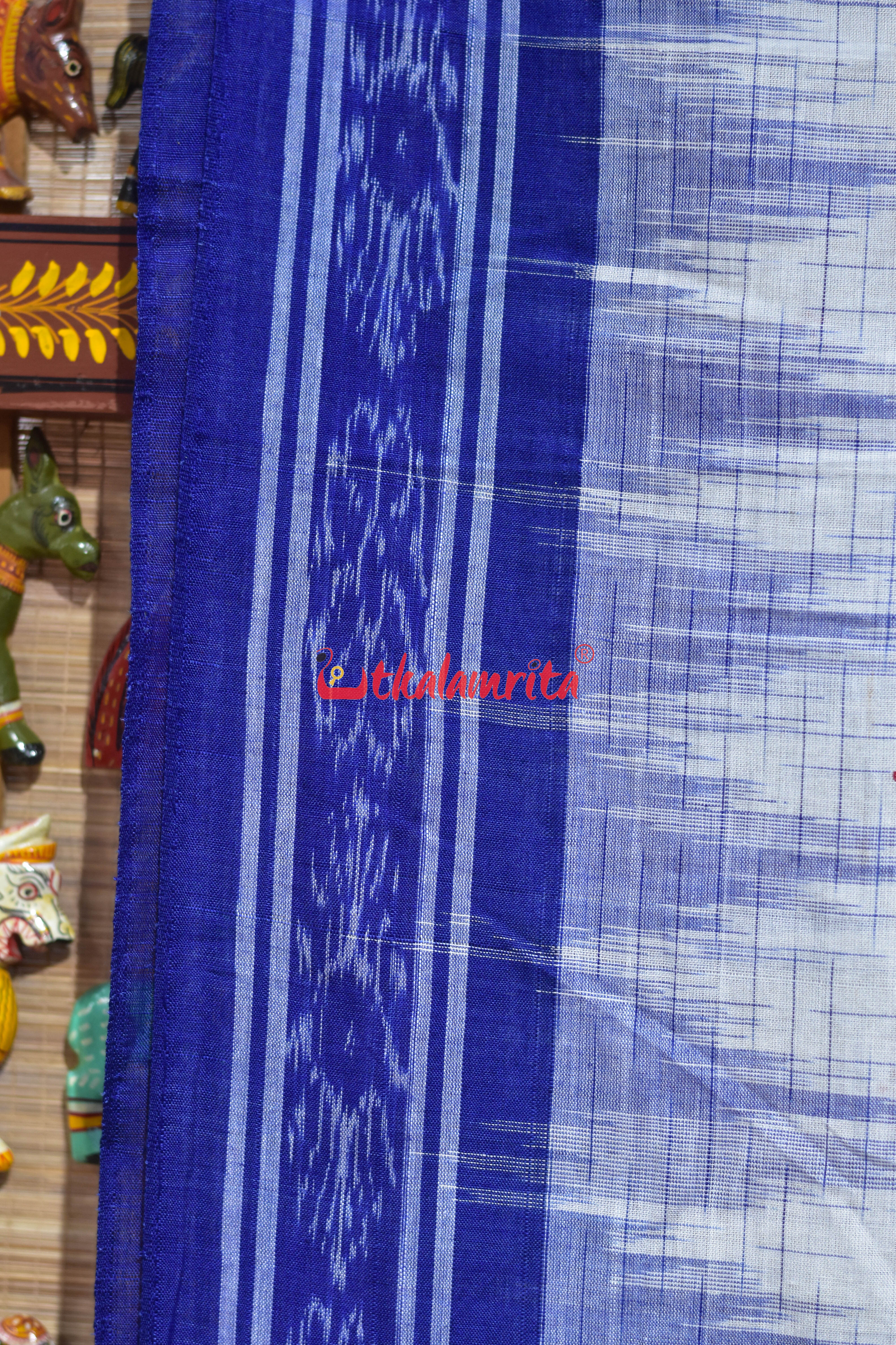 White Blue Jharana Durga Face Pattachitra Cotton Saree