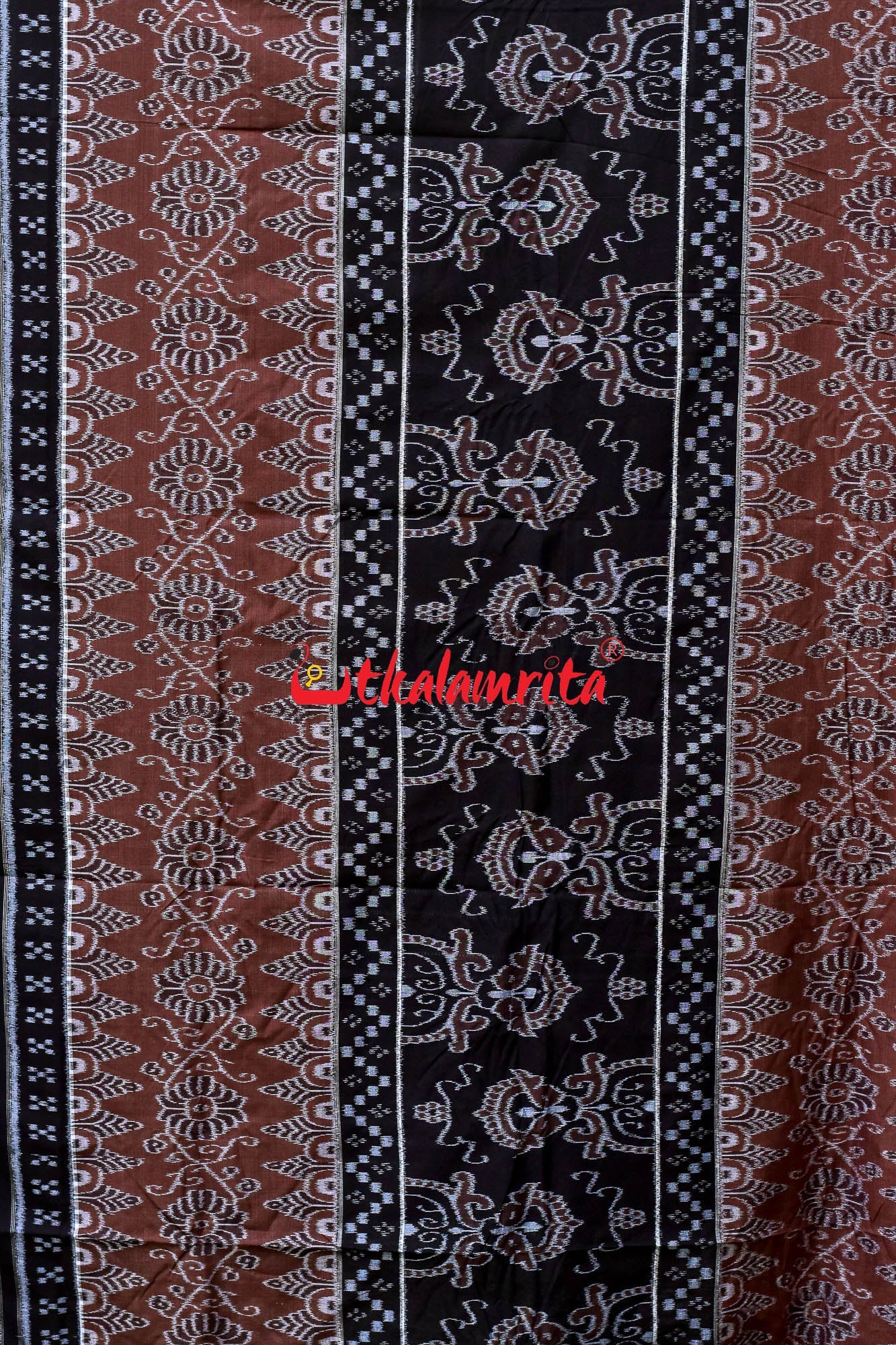 Coffee Scot Flower Bandha Khandua Cotton Saree