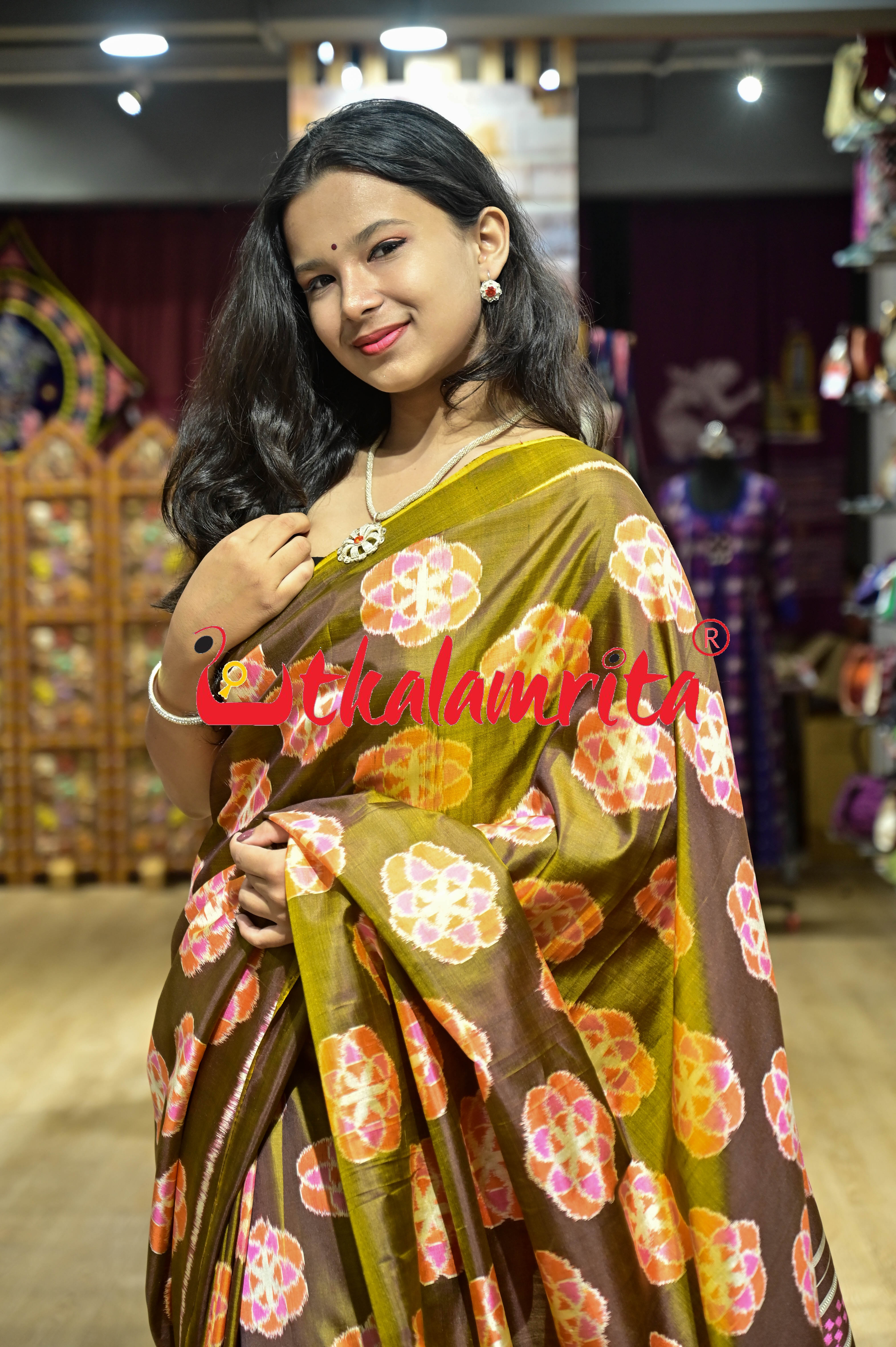 Bronze Orange Phula Jhoti Khandua Silk Saree