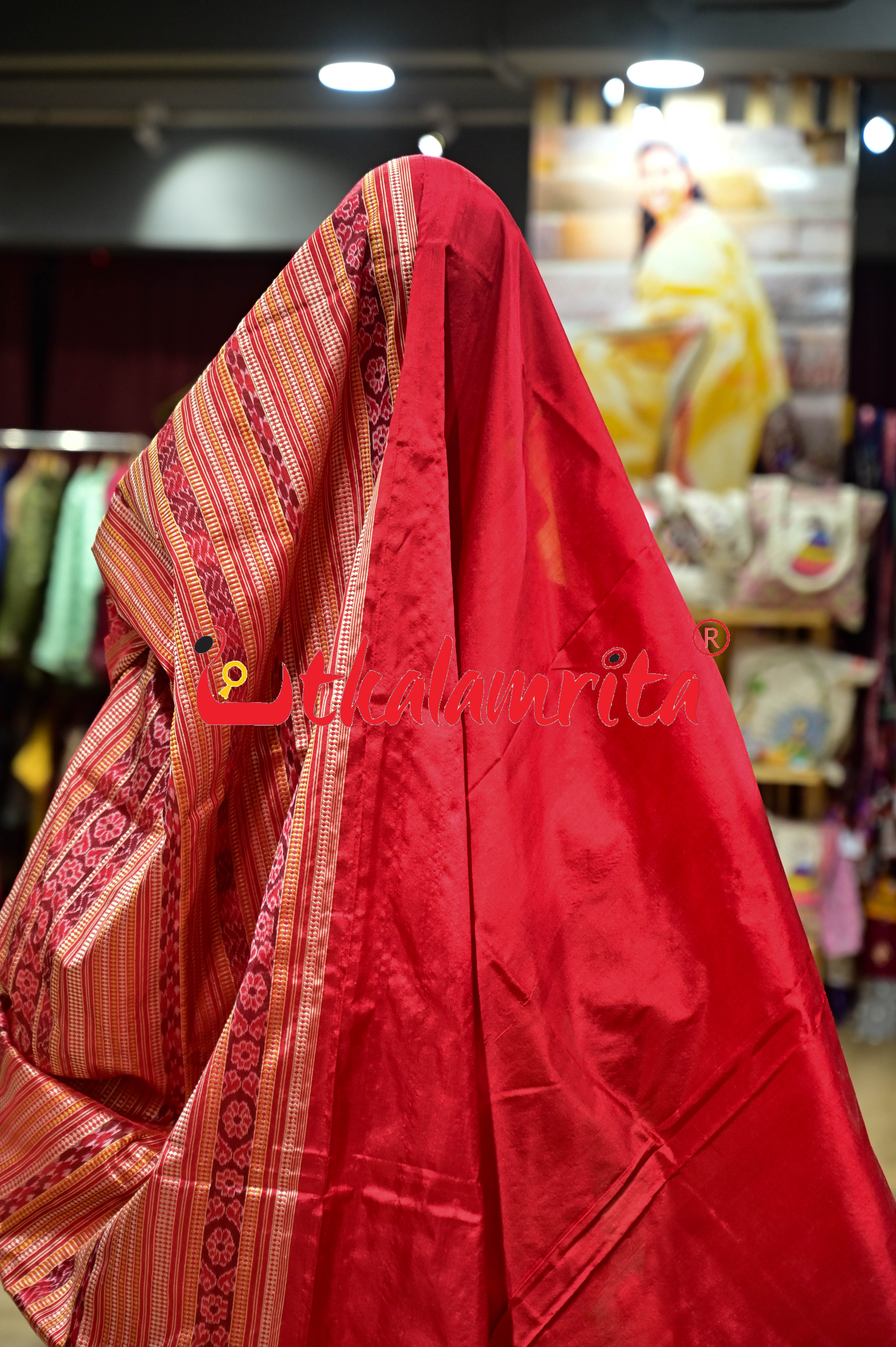 Mustard Red Hata Kumbha Sambalpuri Silk Saree