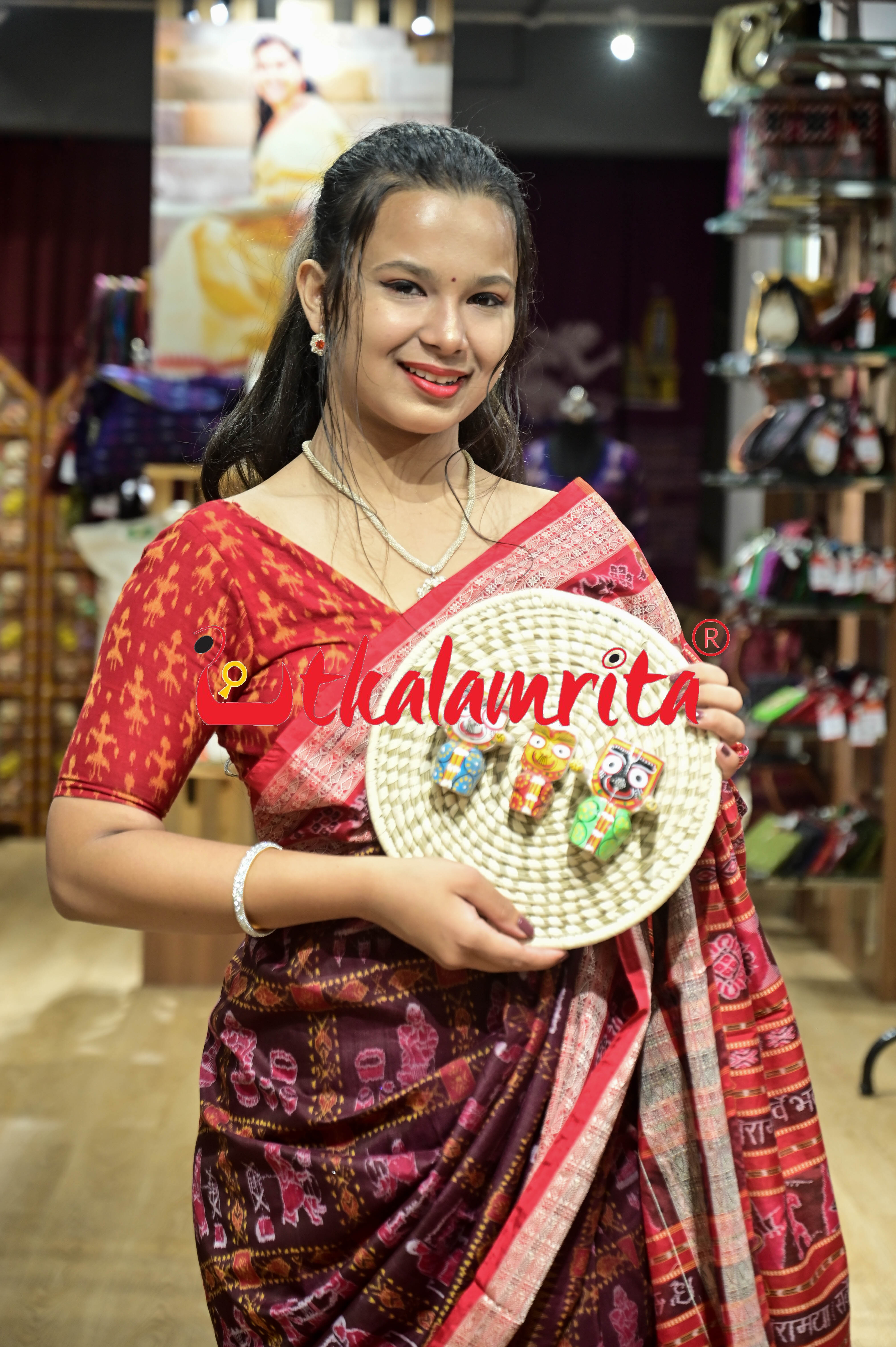 Coffee Red Tantasala Sambalpuri Bapta Saree