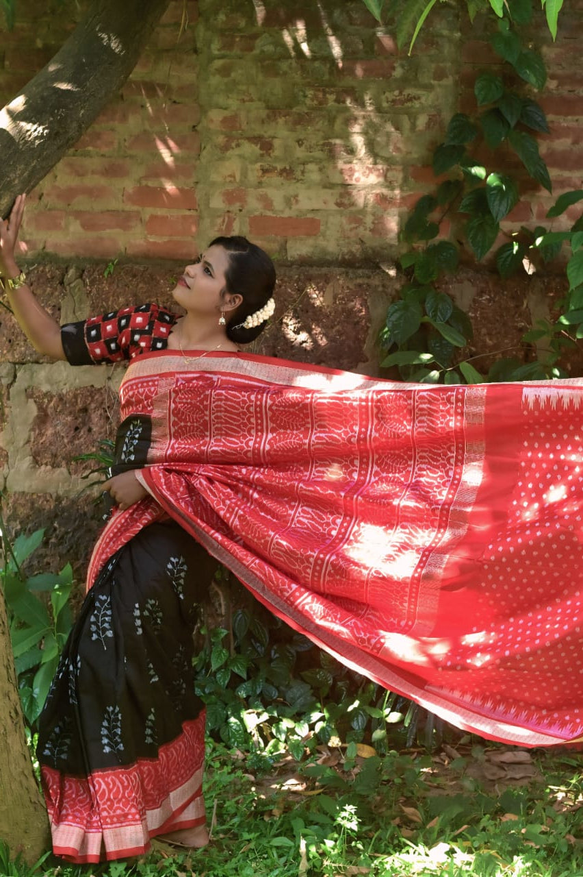 Patra Daali on Black Sambalpuri Silk Saree