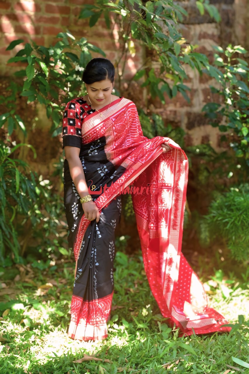 Patra Daali on Black Sambalpuri Silk Saree