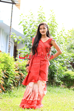 Off White Red Daali Scot Saree