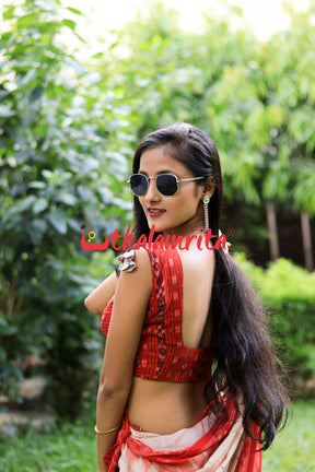 Off White Red Daali Scot Saree
