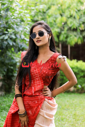 Off White Red Daali Scot Saree