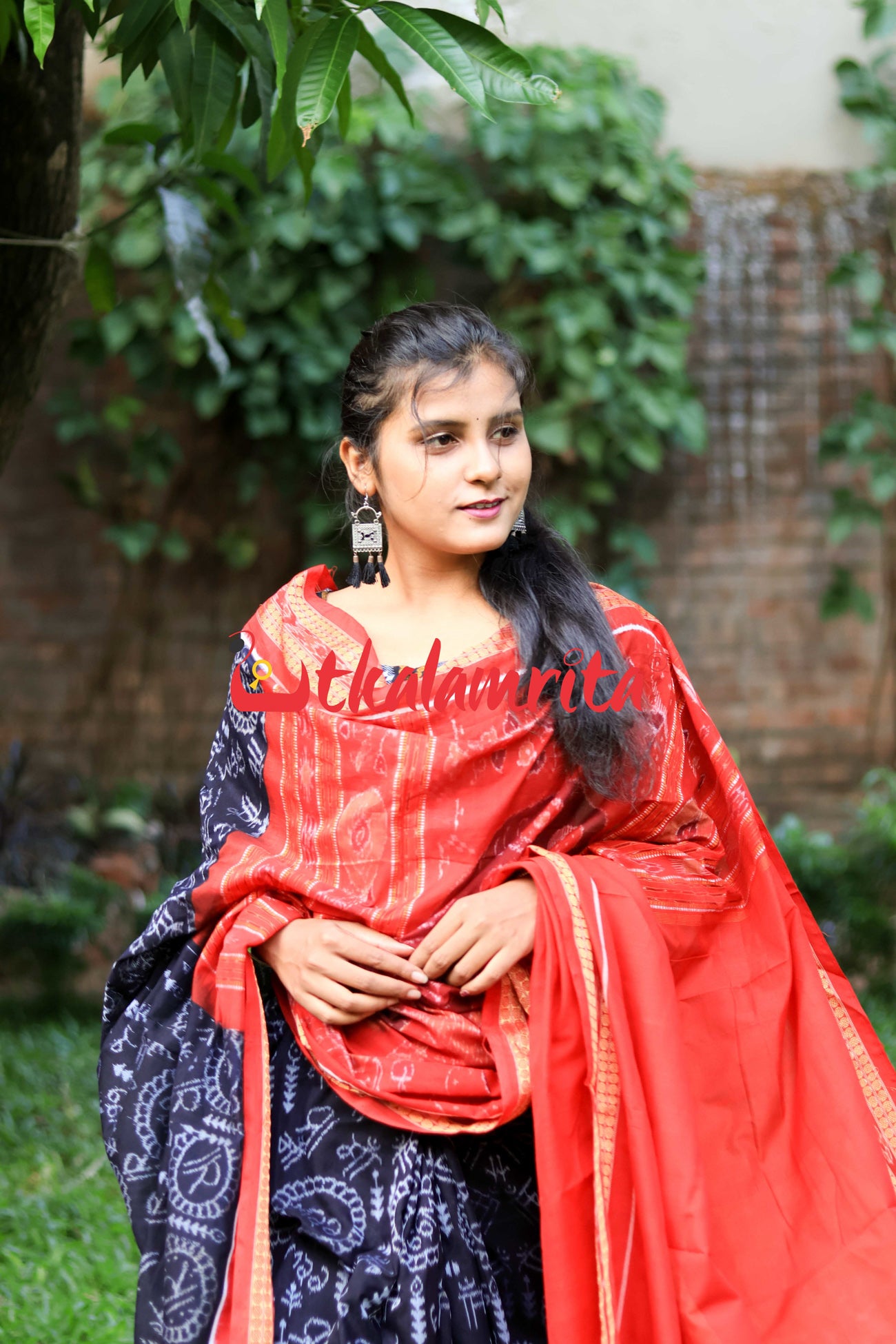 Black Red Maa Cotton Saree