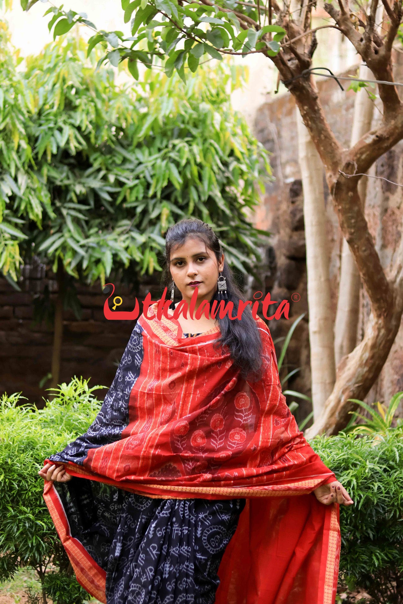 Black Red Maa Cotton Saree