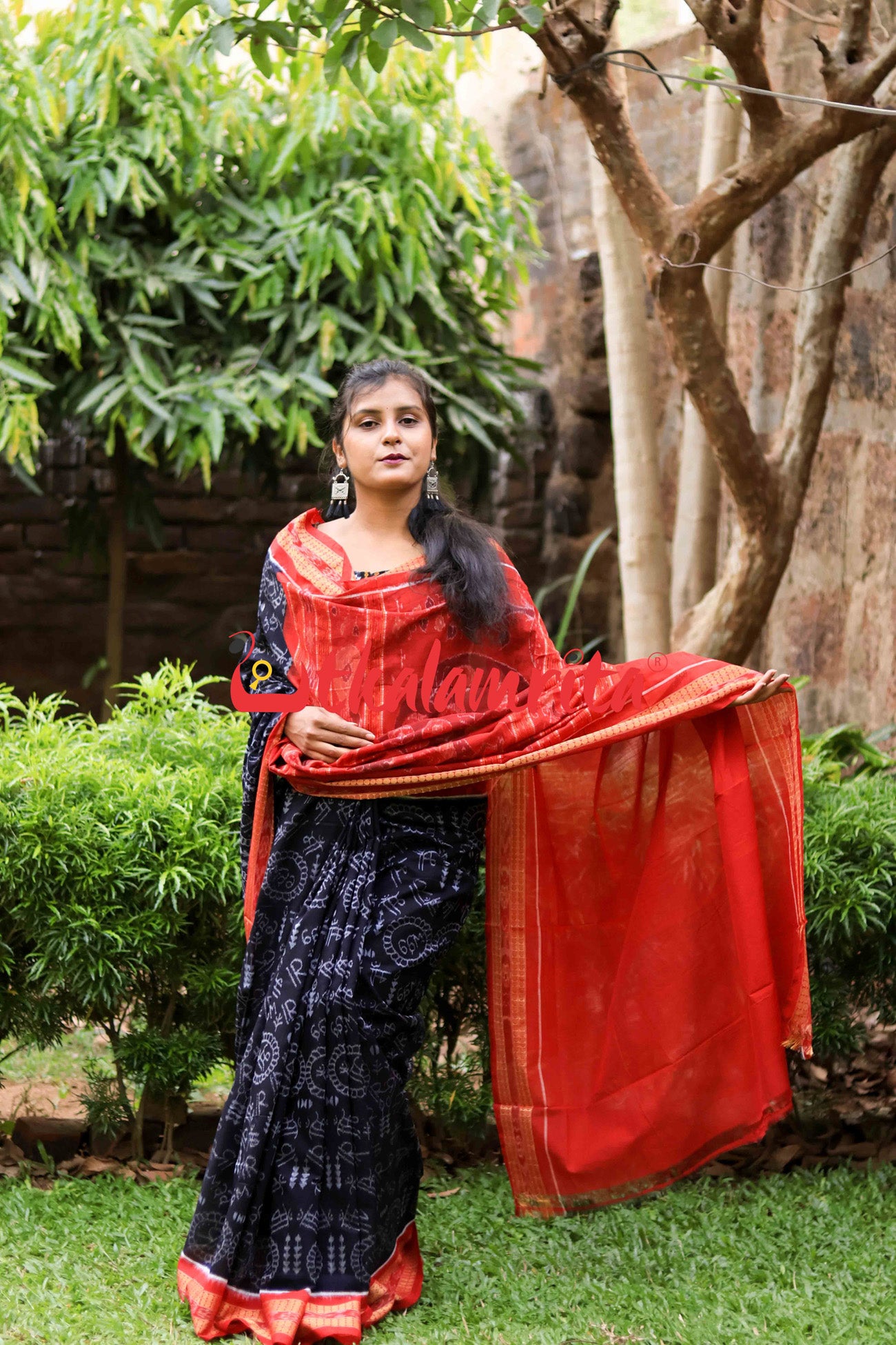 Black Red Maa Cotton Saree