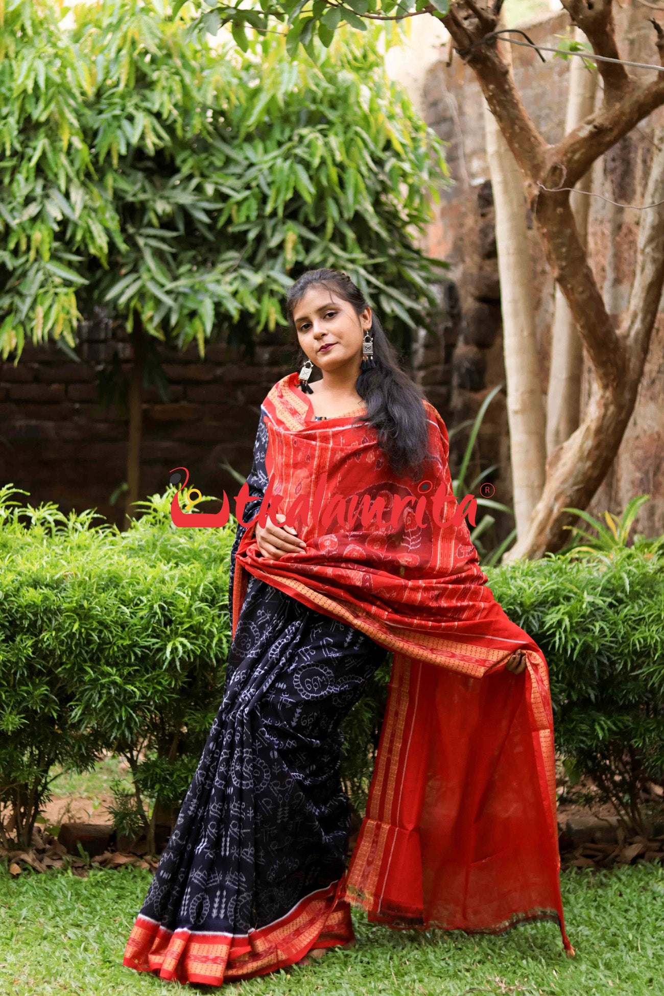 Black Red Maa Cotton Saree