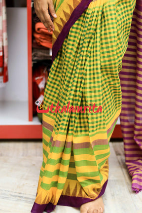 Green Checks Jaala Sambalpuri Cotton Saree