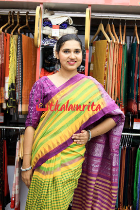 Green Checks Jaala Sambalpuri Cotton Saree