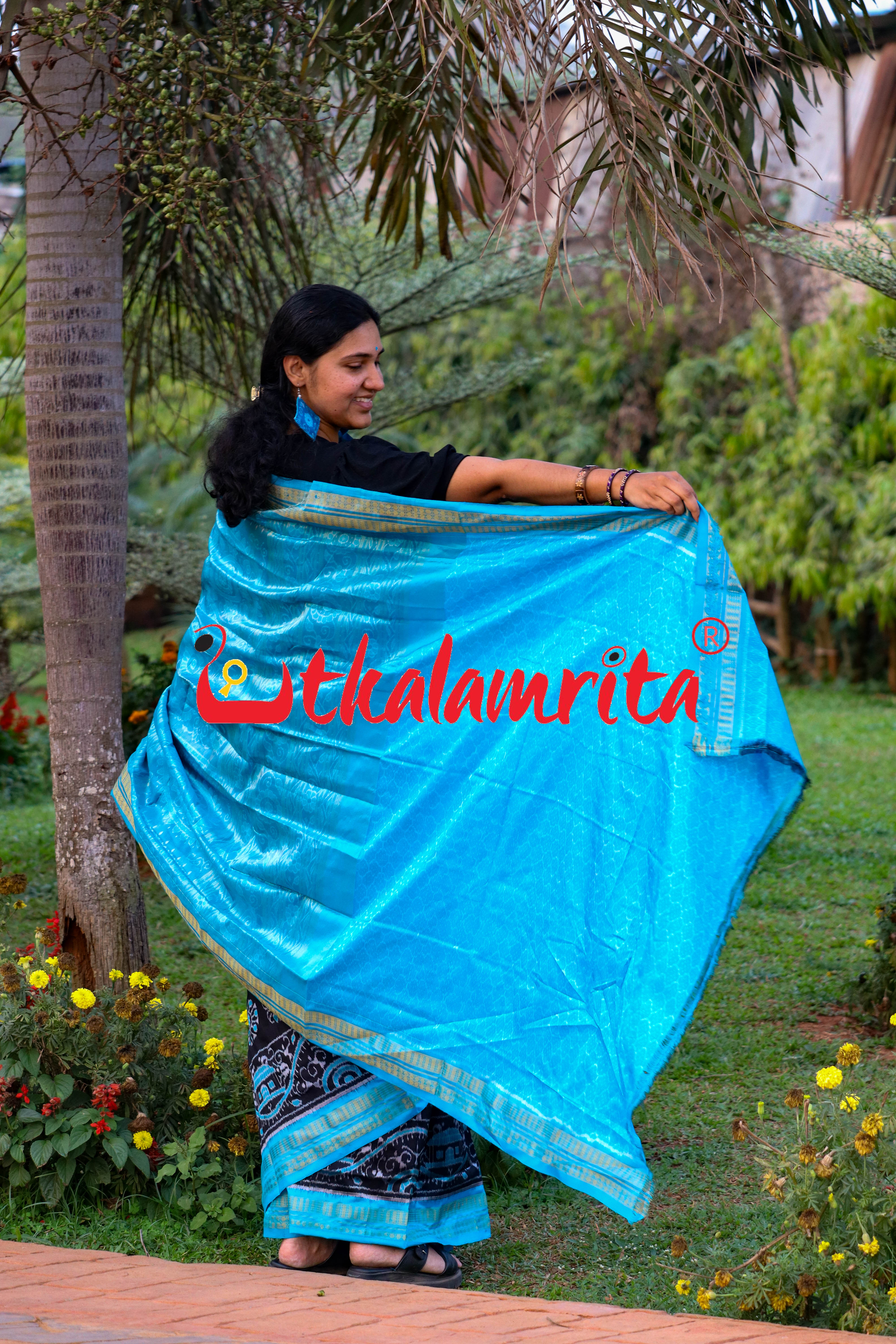 Black Blue Round Tribal Half Tissue Sambalpuri Silk Saree