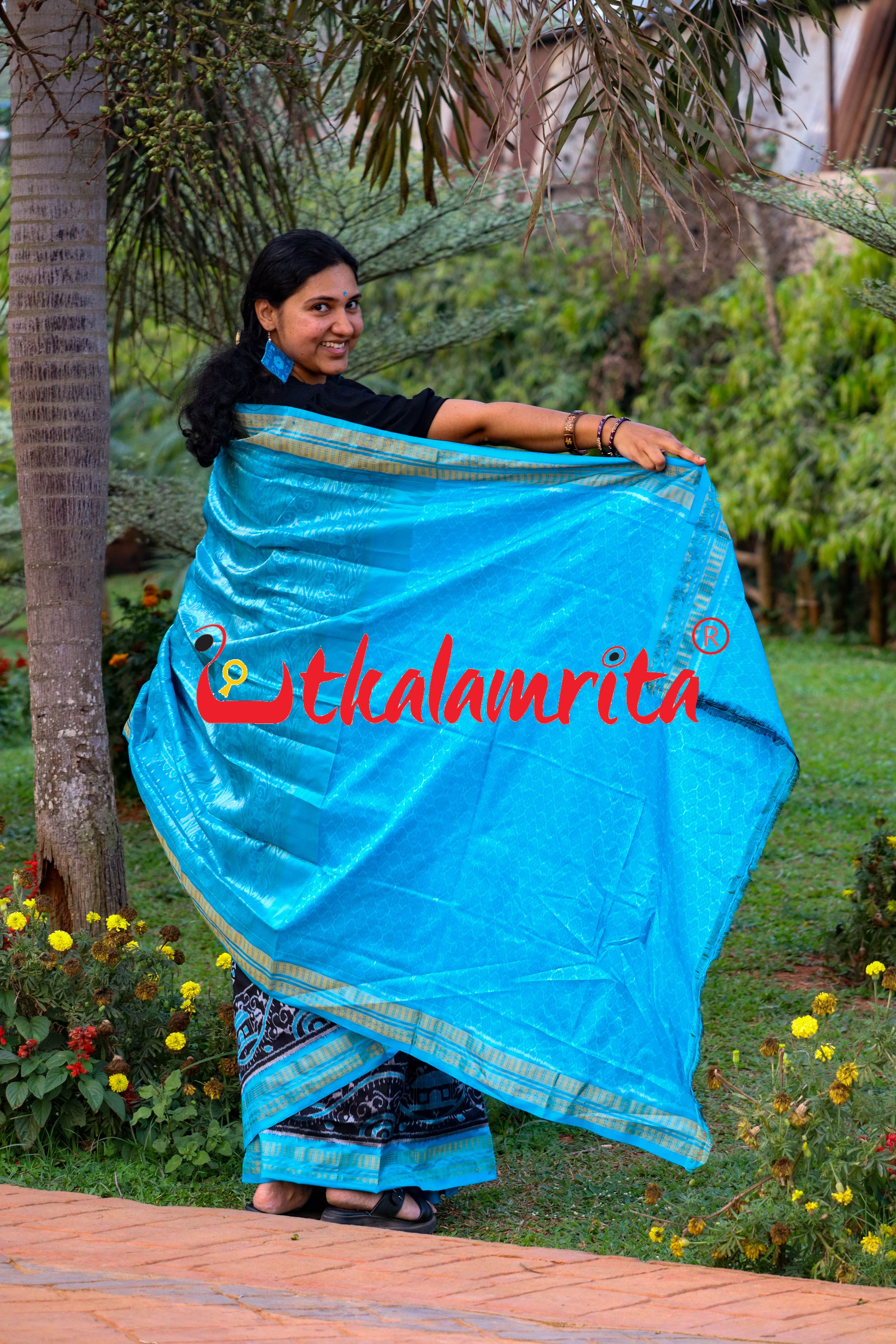 Black Blue Round Tribal Half Tissue Sambalpuri Silk Saree