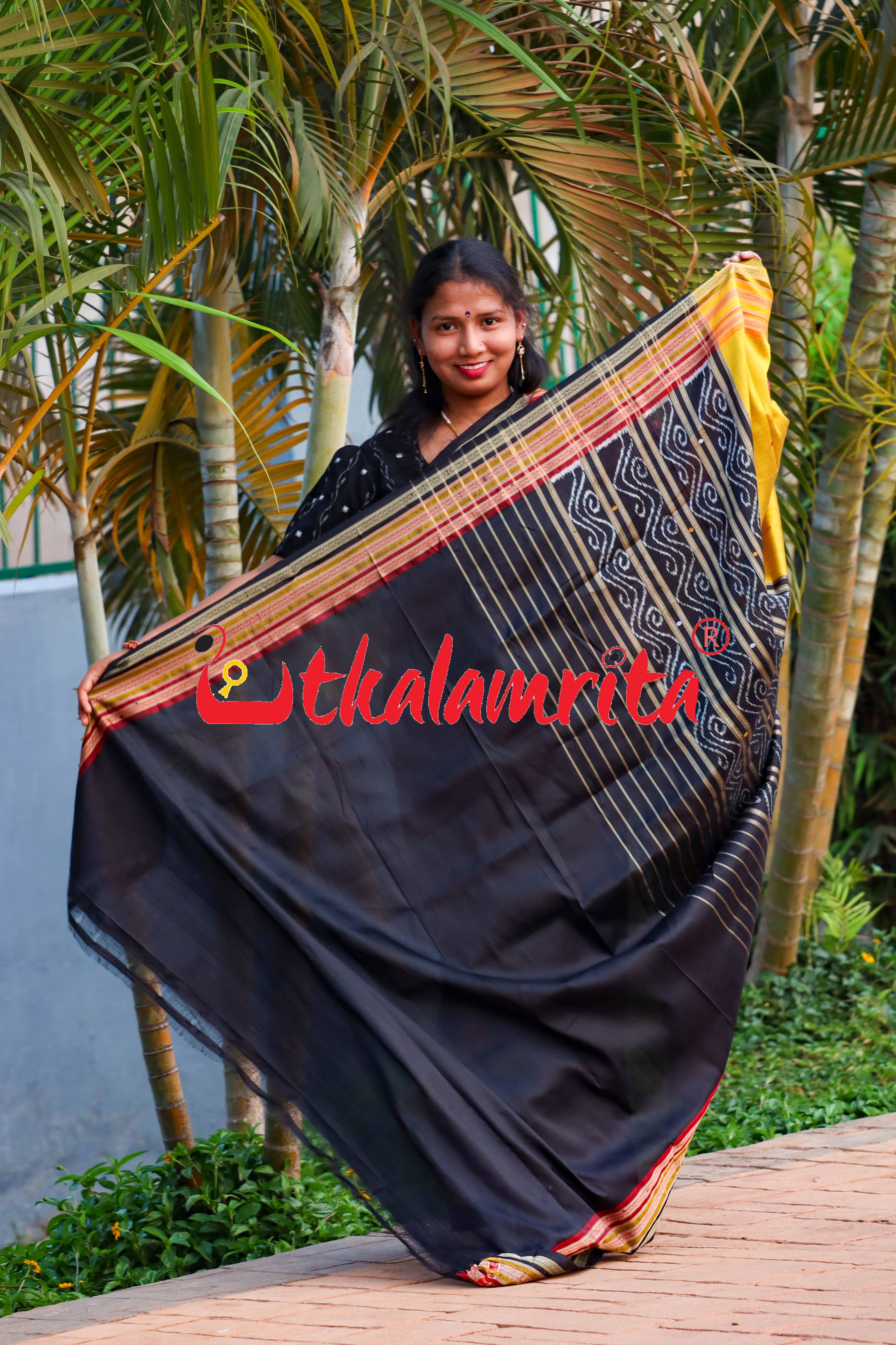 Black Body Yellow Lines Kathifera Silk saree