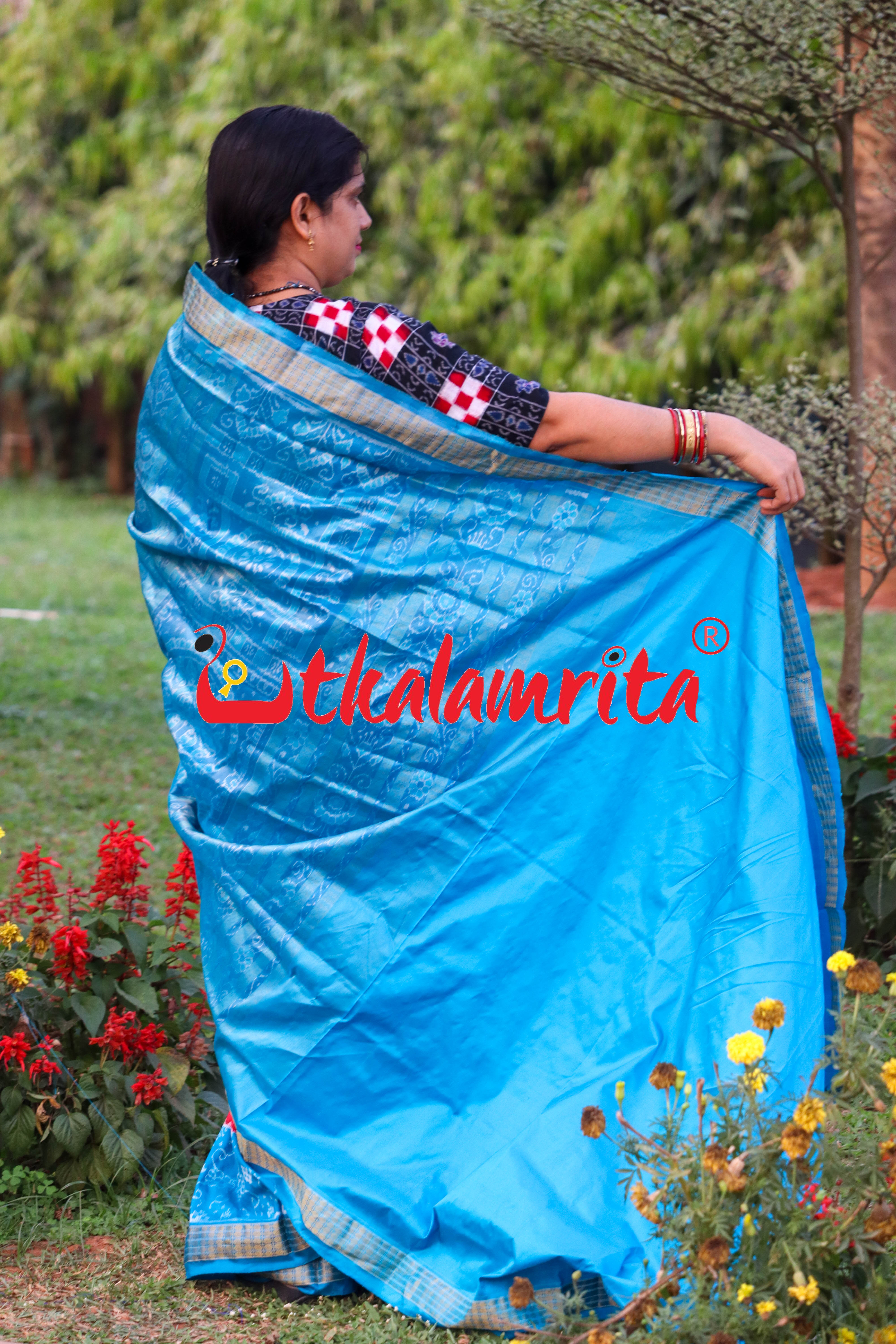 Red Blue S Tribal Half Tissue Sambalpuri Silk Saree