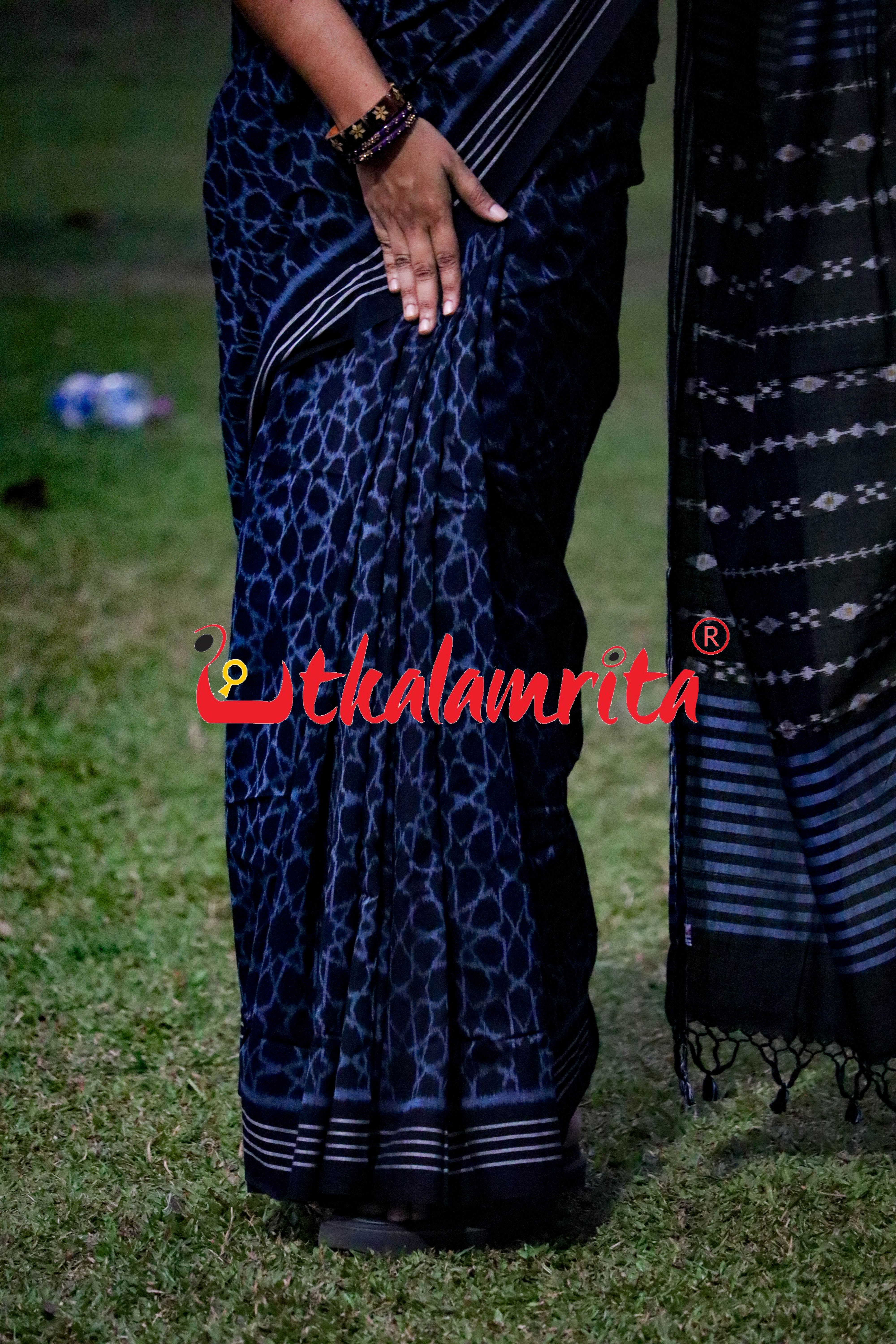 Black Mandala Art Khandua Cotton Saree