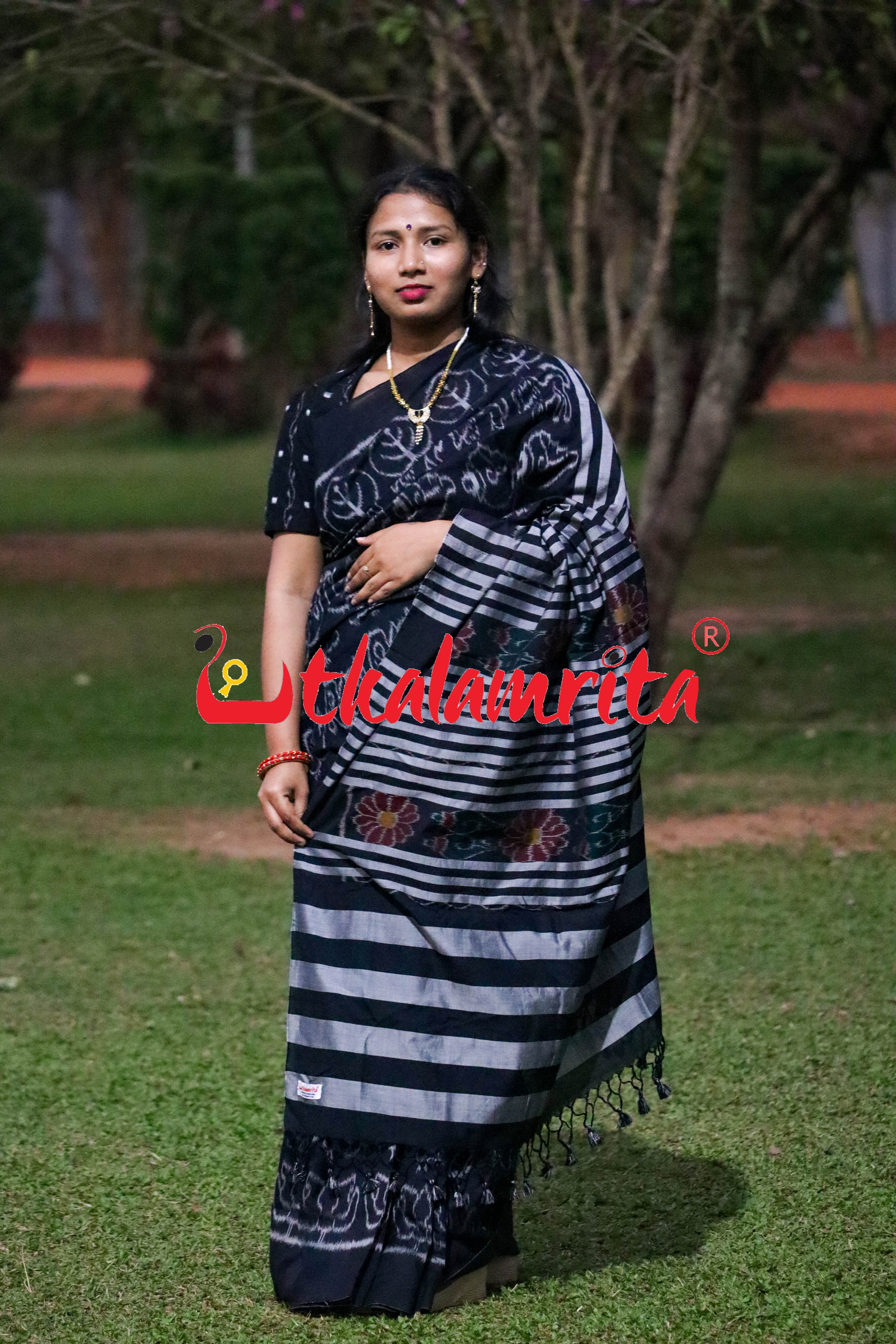 Black Nabakothi Khandua Cotton Saree