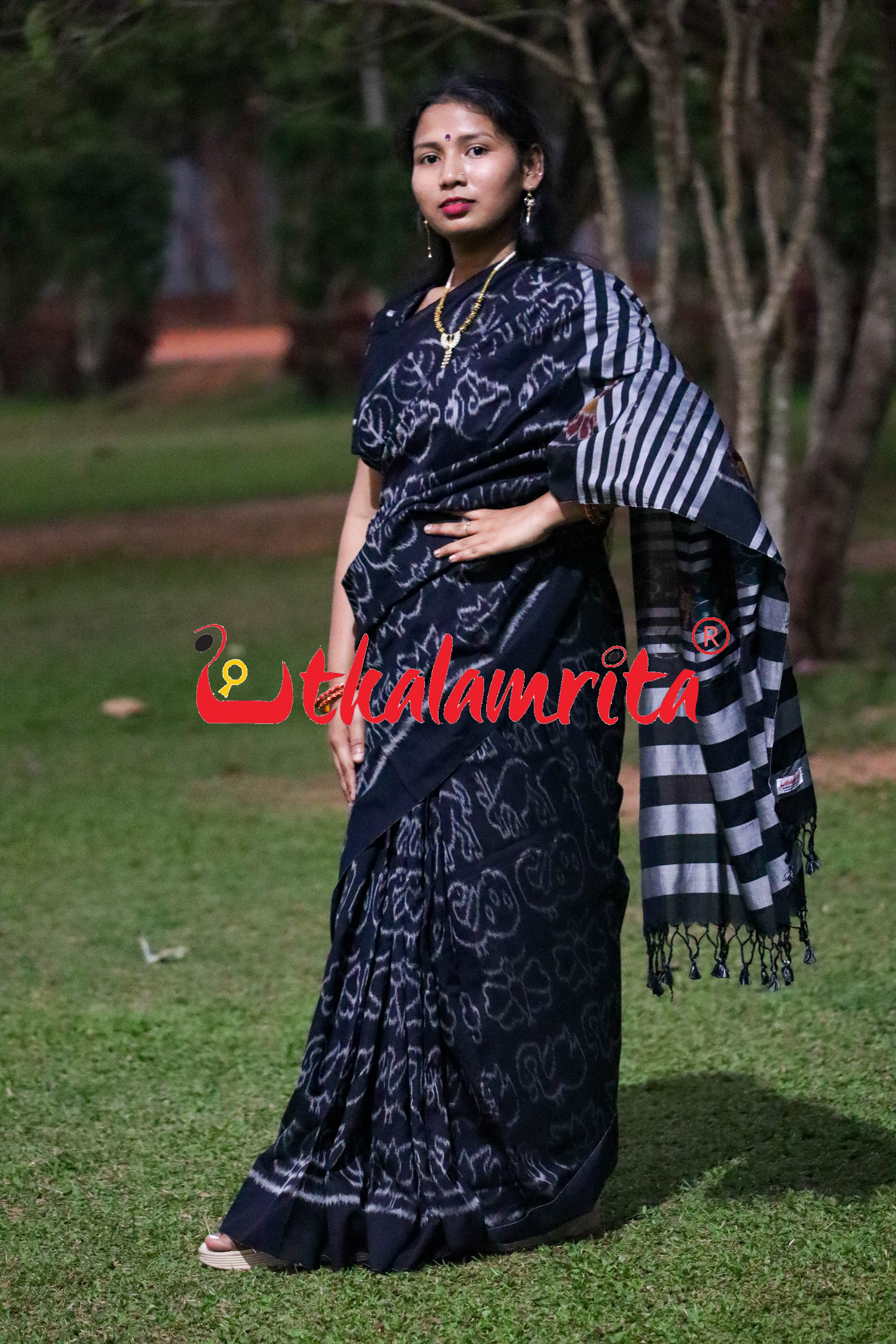 Black Nabakothi Khandua Cotton Saree