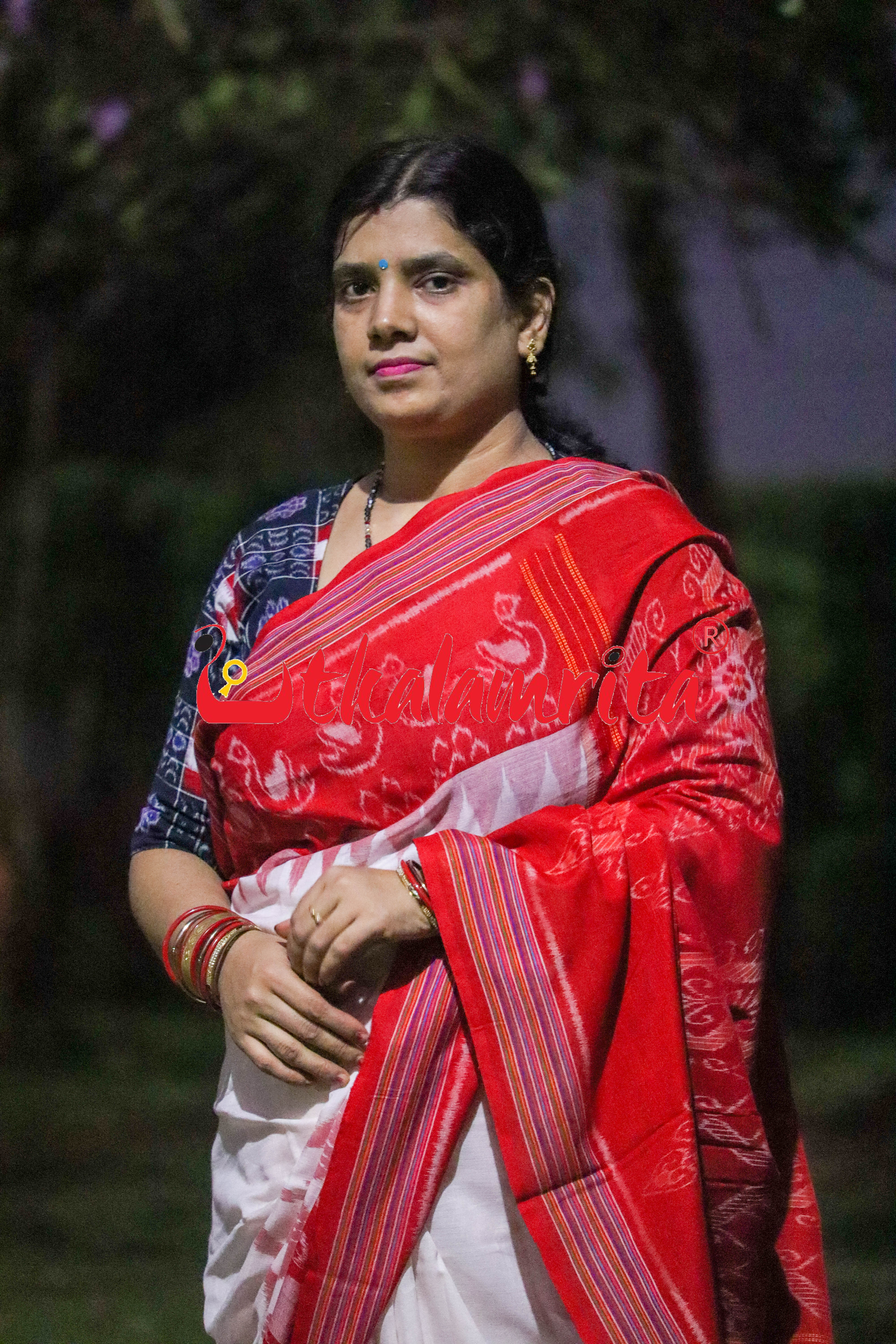 White Red Traditional Design Khandua Cotton Saree