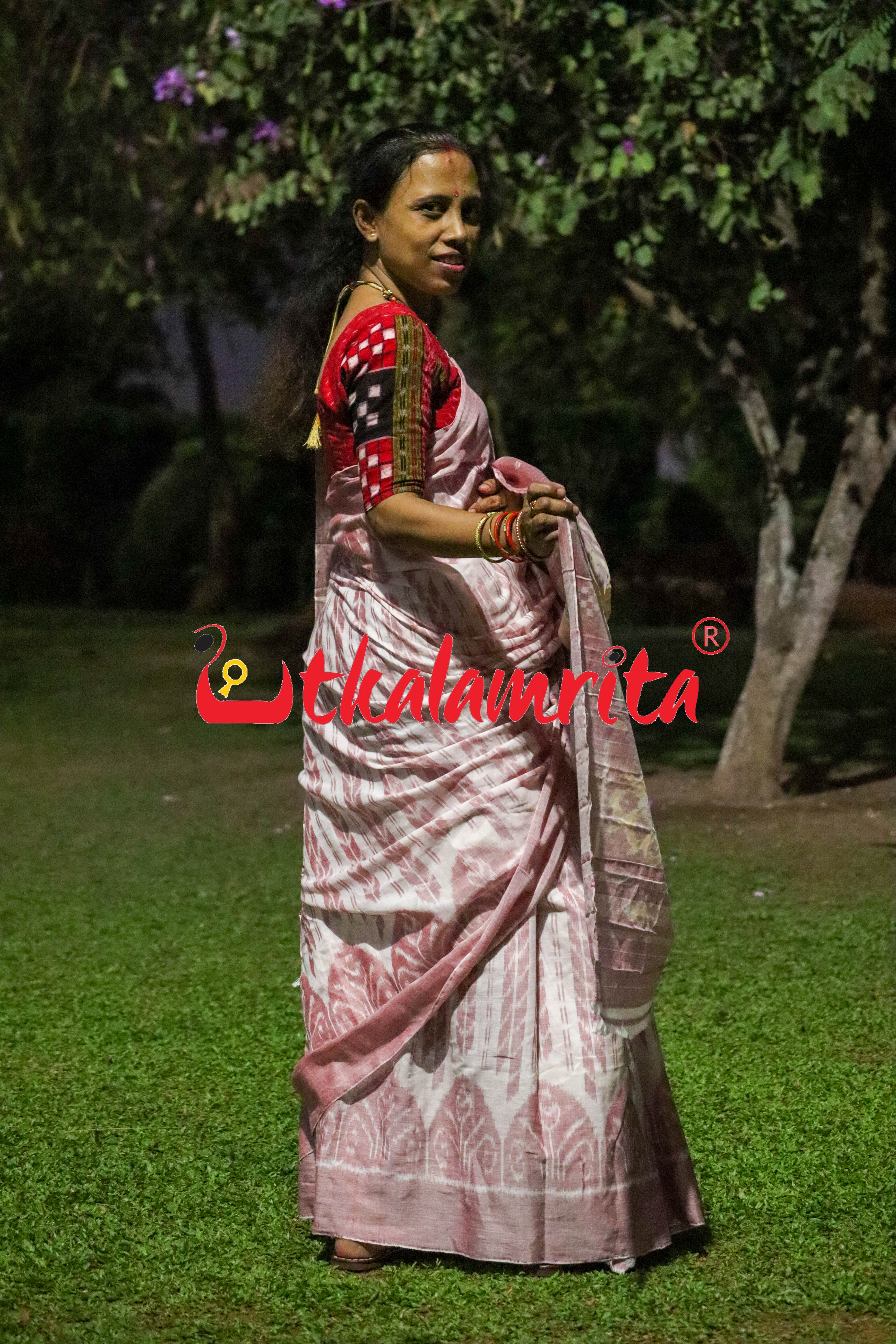 White Pink Dhanpatri Khandua Cotton Saree