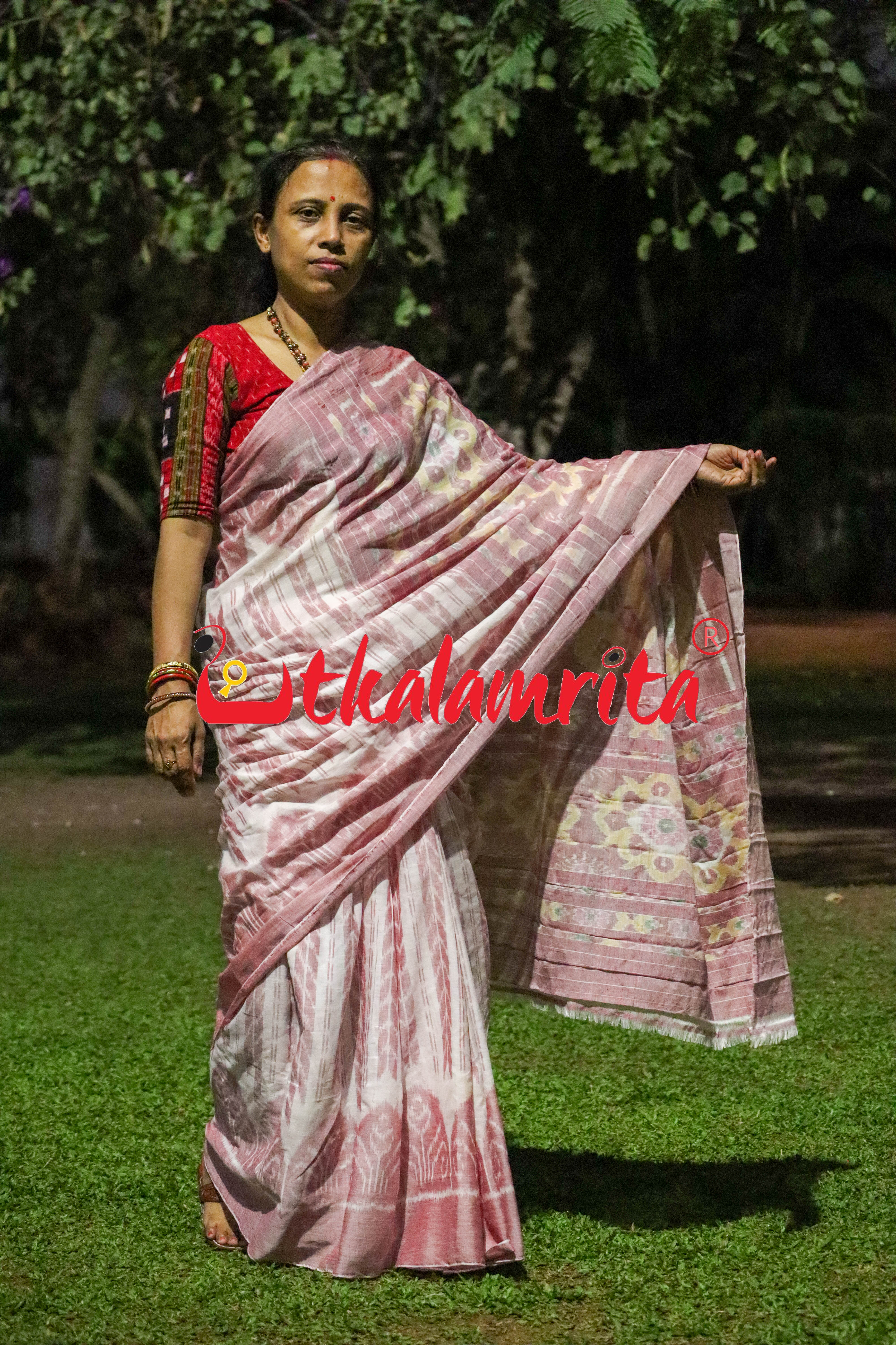 White Pink Dhanpatri Khandua Cotton Saree