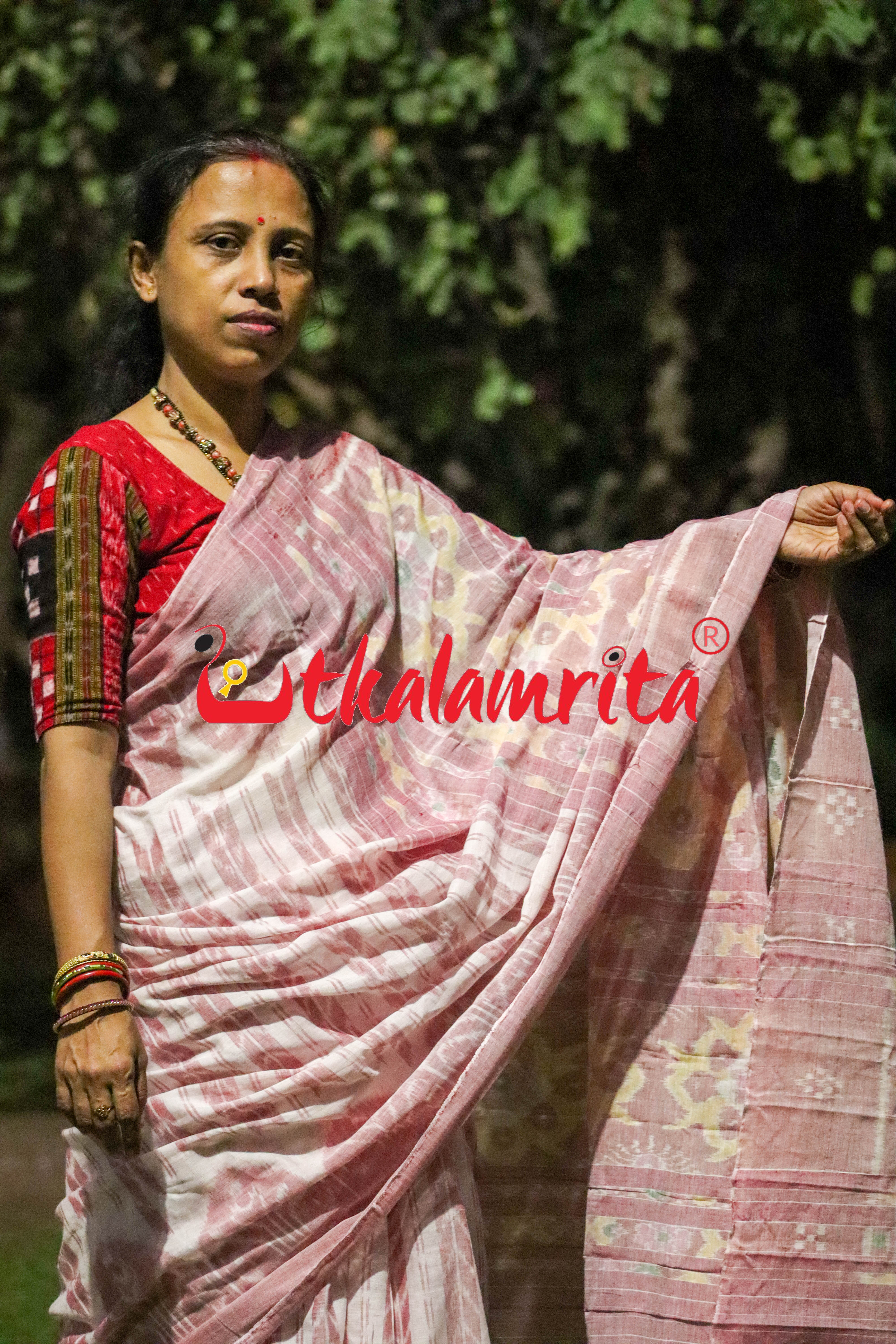 White Pink Dhanpatri Khandua Cotton Saree