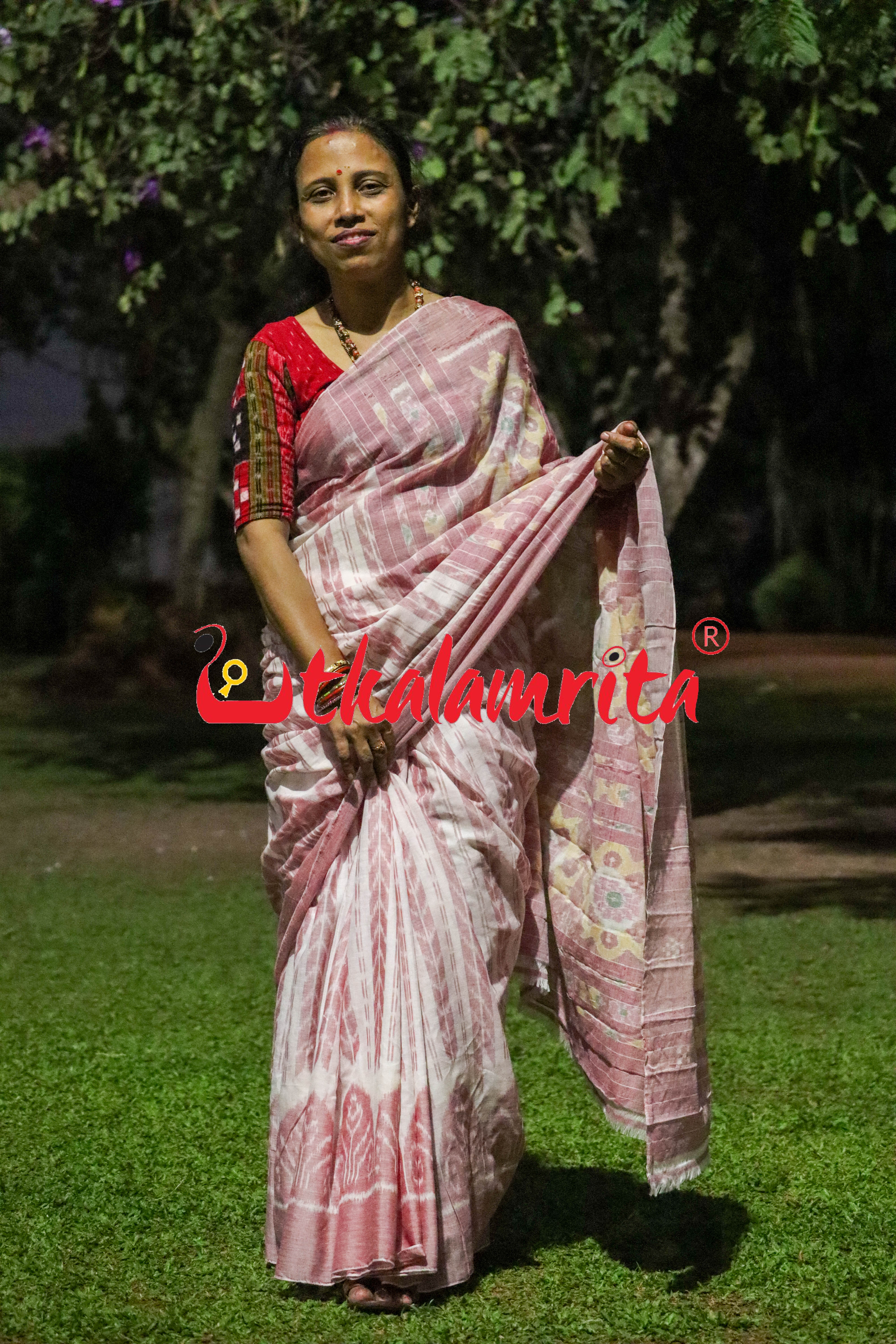 White Pink Dhanpatri Khandua Cotton Saree