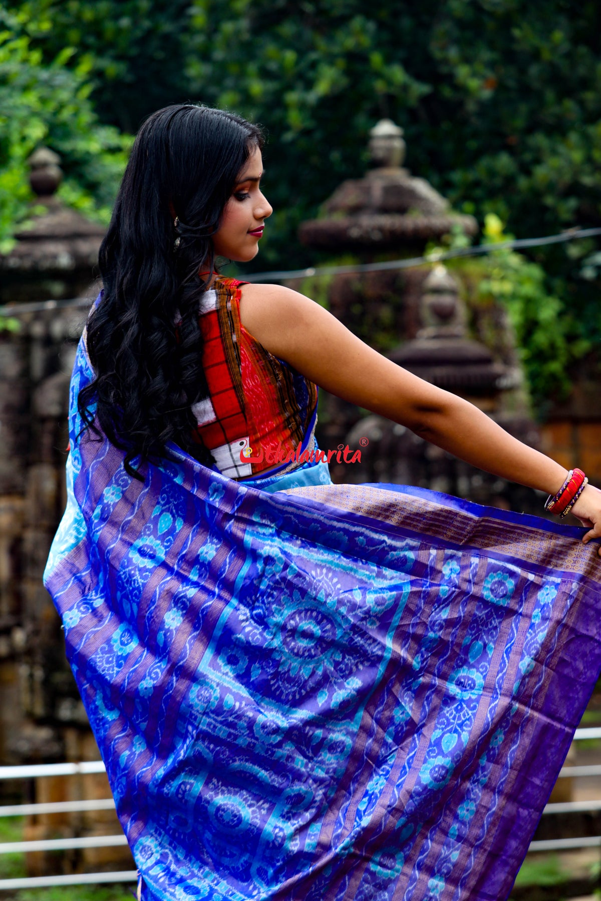Sky Blue Deep Blue Half Tissue Sambalpuri Silk Saree