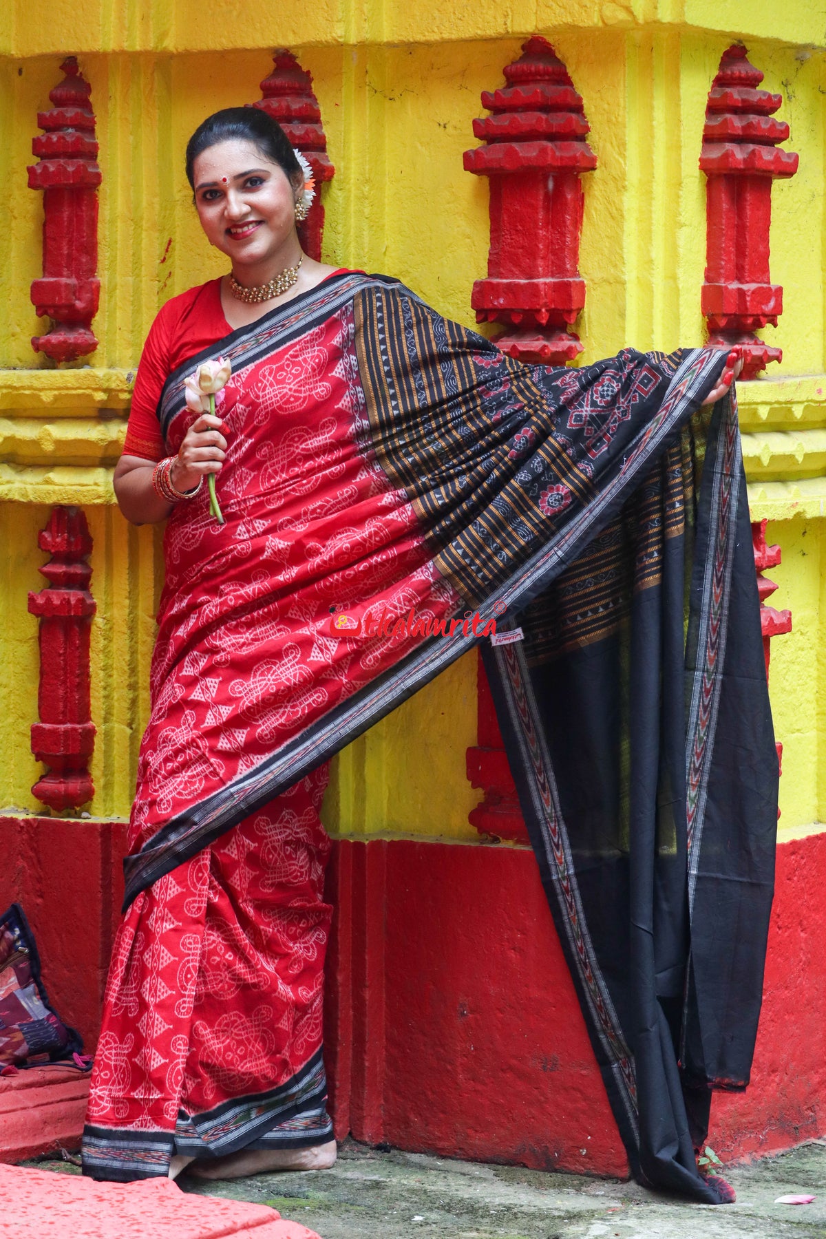 Red Black Sree Jantra Sambalpuri Cotton Saree