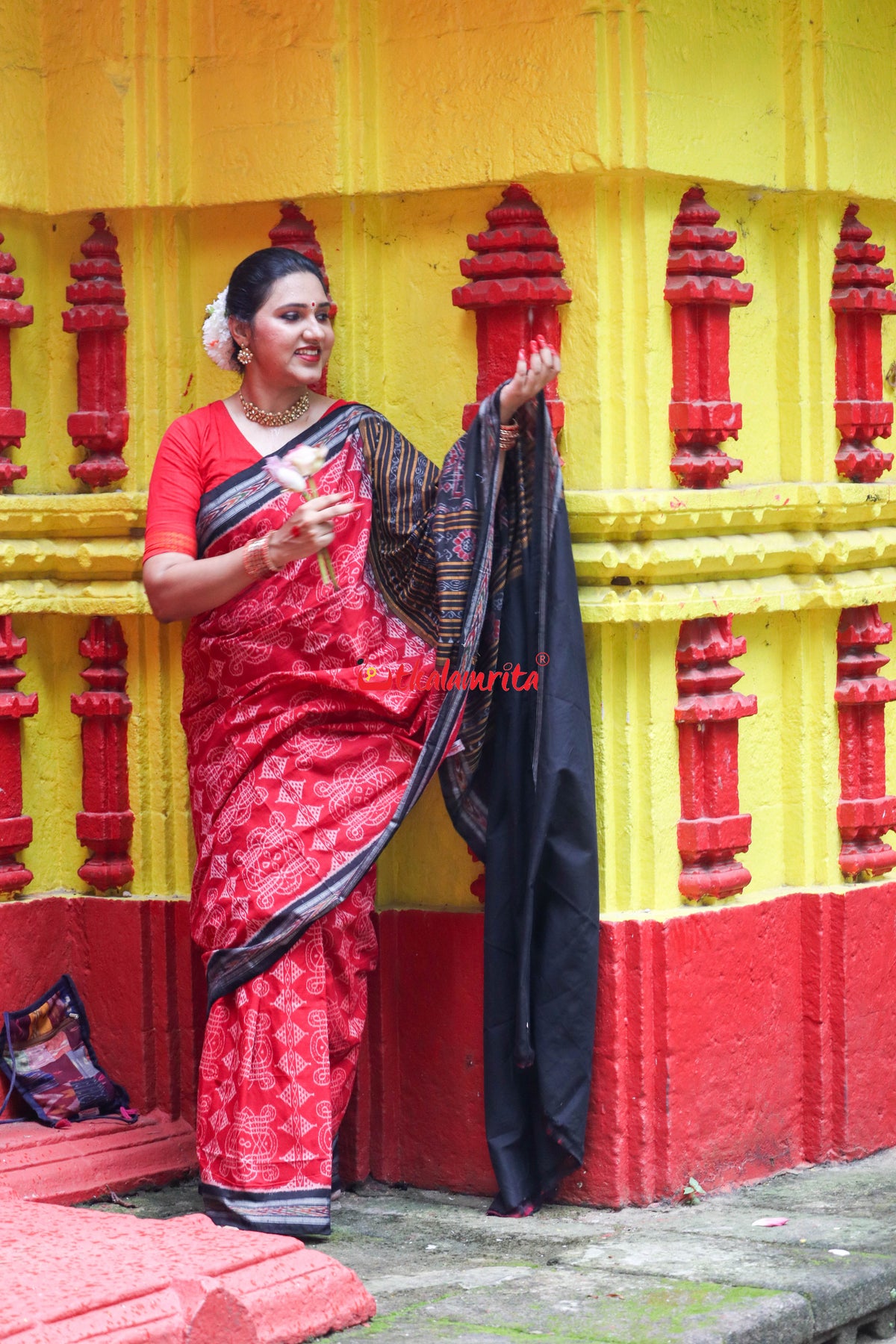 Red Black Sree Jantra Sambalpuri Cotton Saree