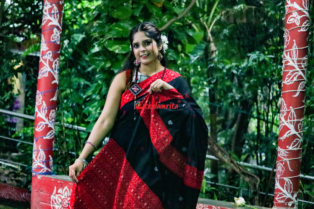Black Apple Design S Bandha Designer Cotton Saree