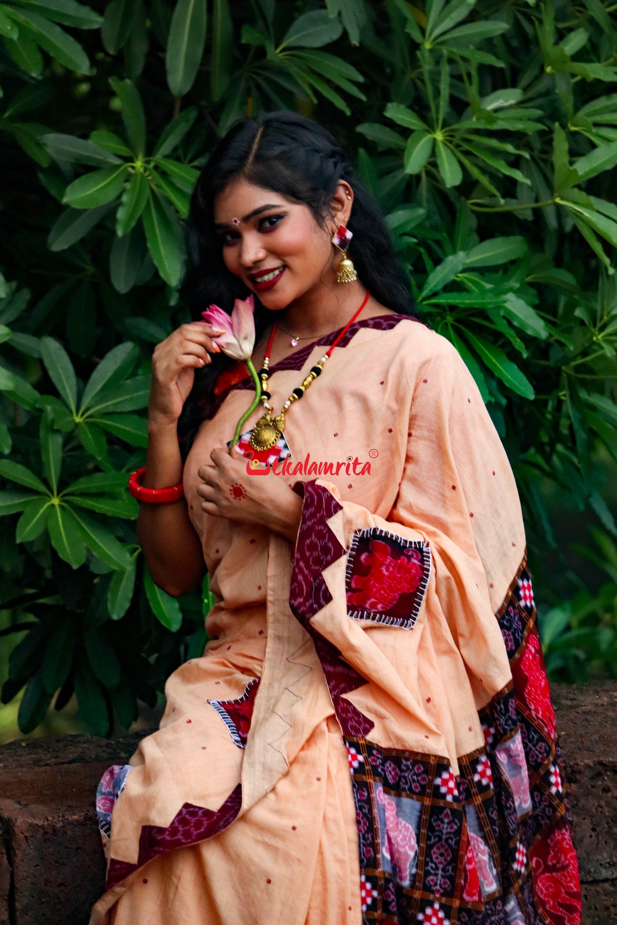 Cream with Maroon Buti Elephant Designer Cotton Saree