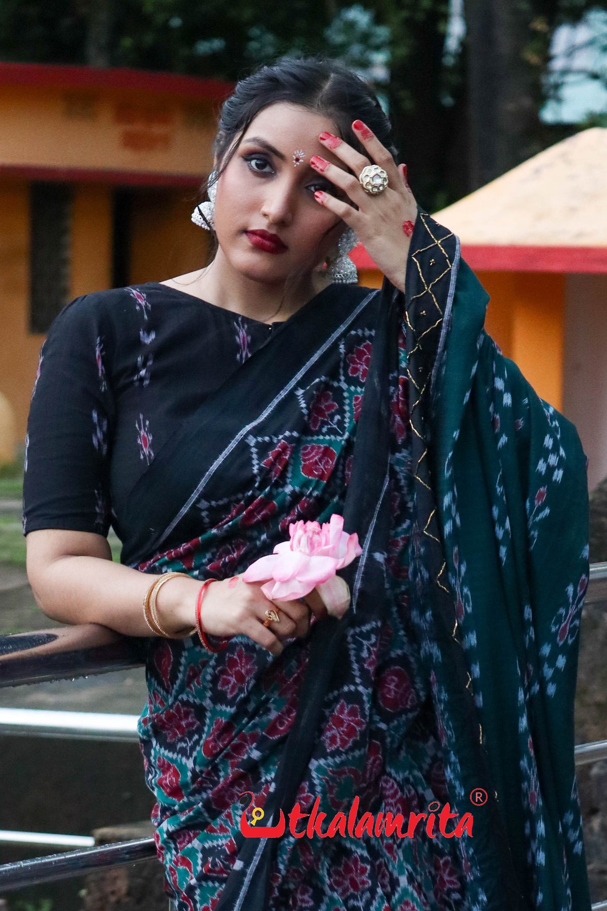 Black Pasapali and Kadha Croptop (Blouse)
