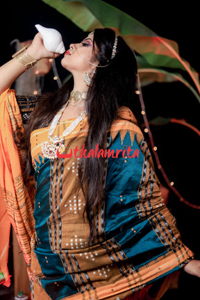 Bottle Green Yellow Taj Mahal Bapta Saree