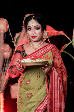Mehndi Maroon Padam Bomkai Cotton Saree