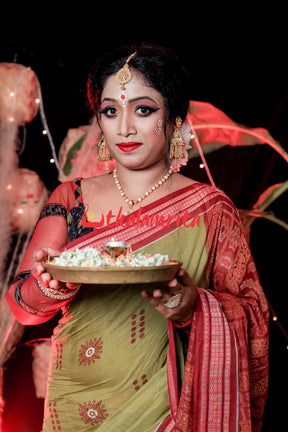 Mehndi Maroon Padam Bomkai Cotton Saree