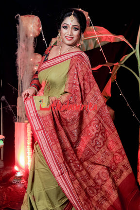 Mehndi Maroon Padam Bomkai Cotton Saree