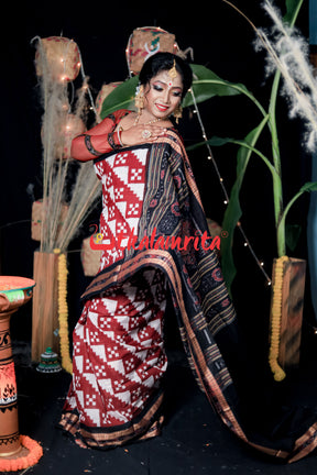 Diagonal Pasapali Maroon White Cotton Saree