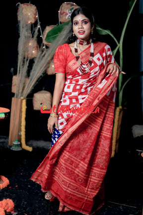 Shoulder Pasapali Designer Blue Sambalpuri Cotton Saree