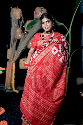 Shoulder Pasapali Designer Blue Sambalpuri Cotton Saree