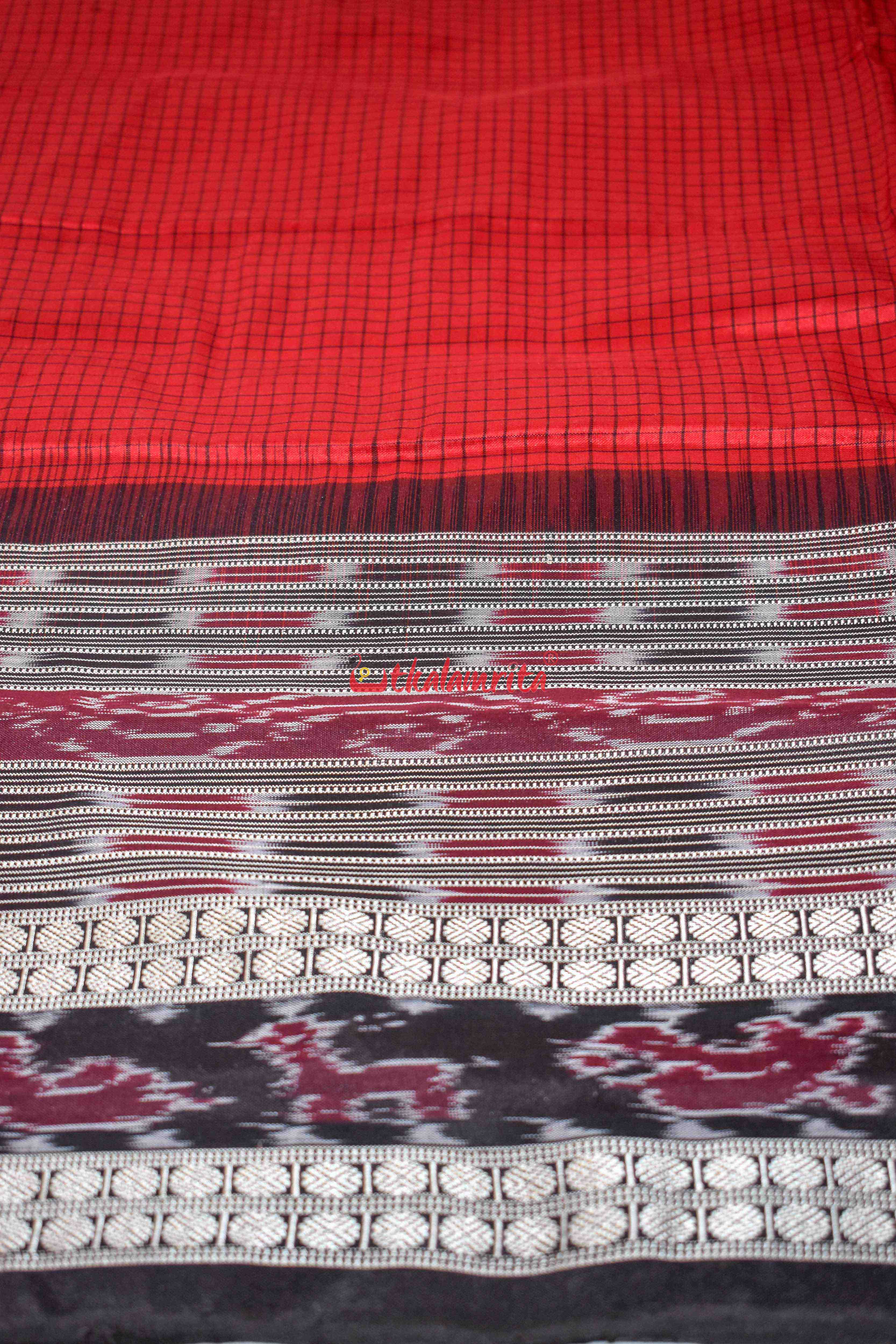 Red Sachipar Sambalpuri Silk Saree