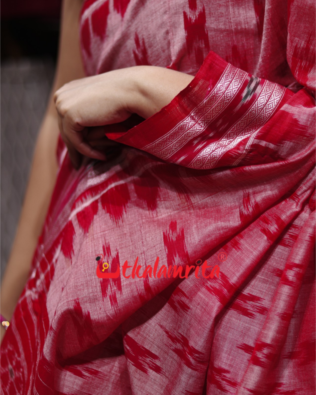 Pink Red Damru Khandua Cotton Saree