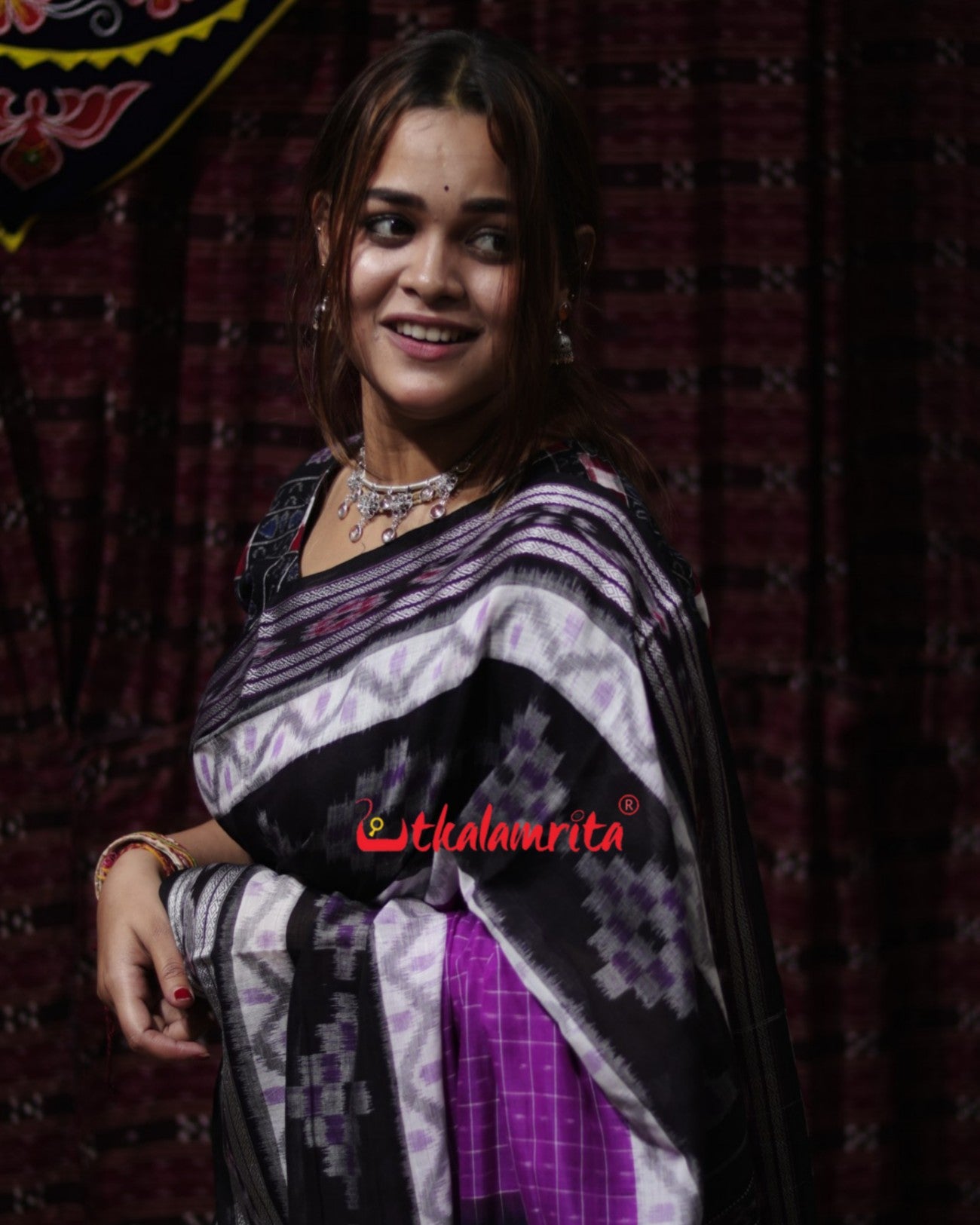 Dotty Knots Purple Scot Border Khandua Cotton Saree