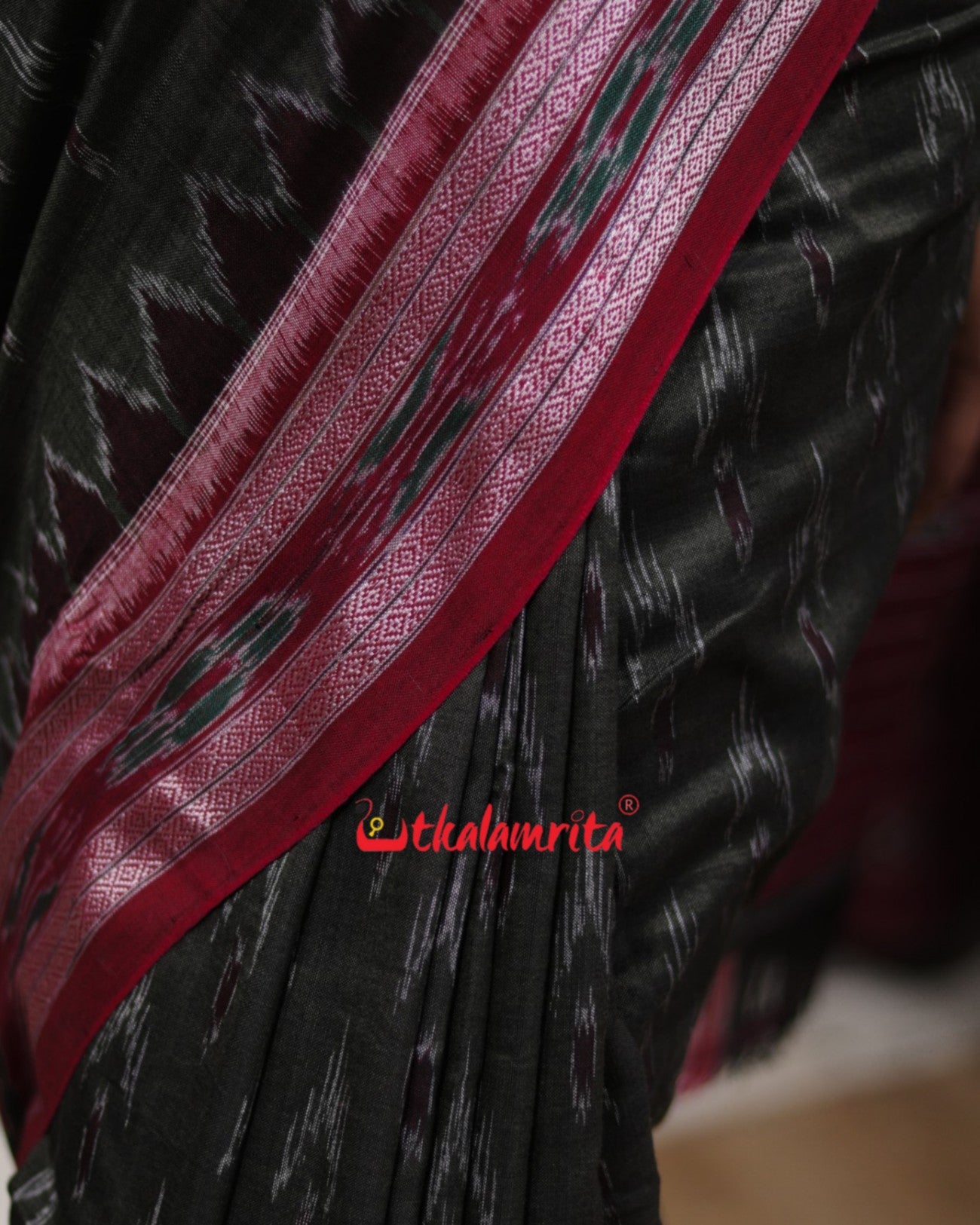 Olive Green with Maroon Cloves Khandua Cotton Saree