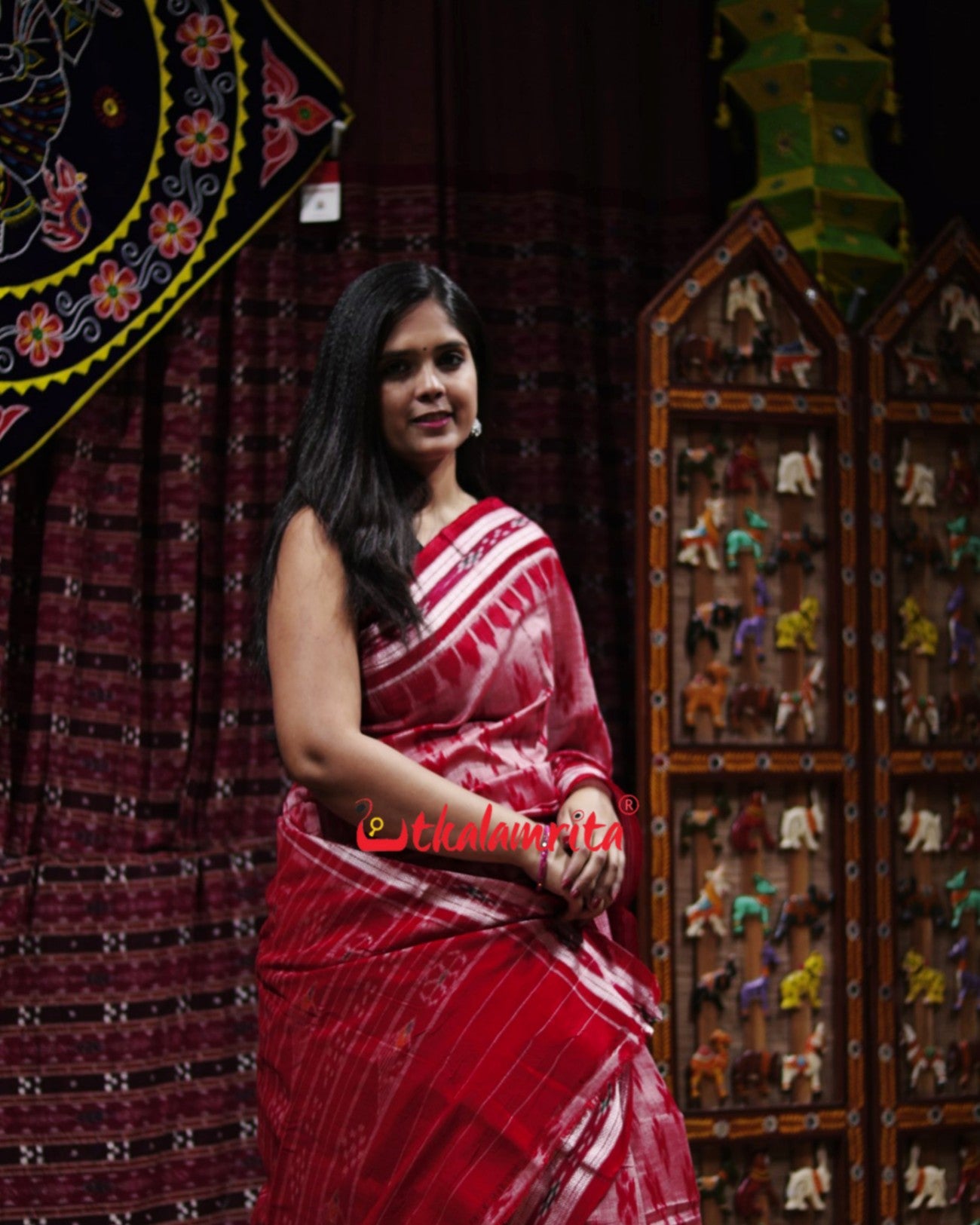 Pink Red Damru Khandua Cotton Saree