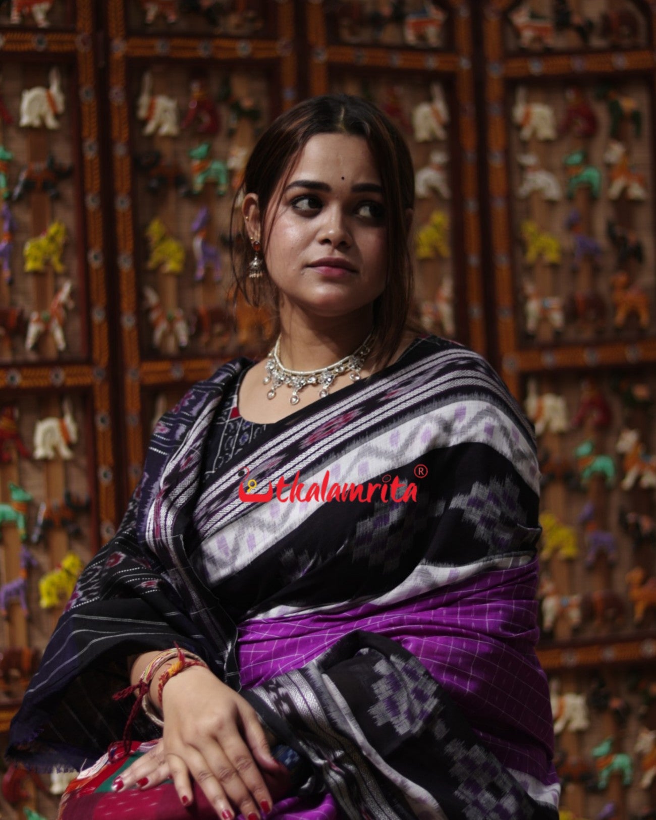 Dotty Knots Purple Scot Border Khandua Cotton Saree