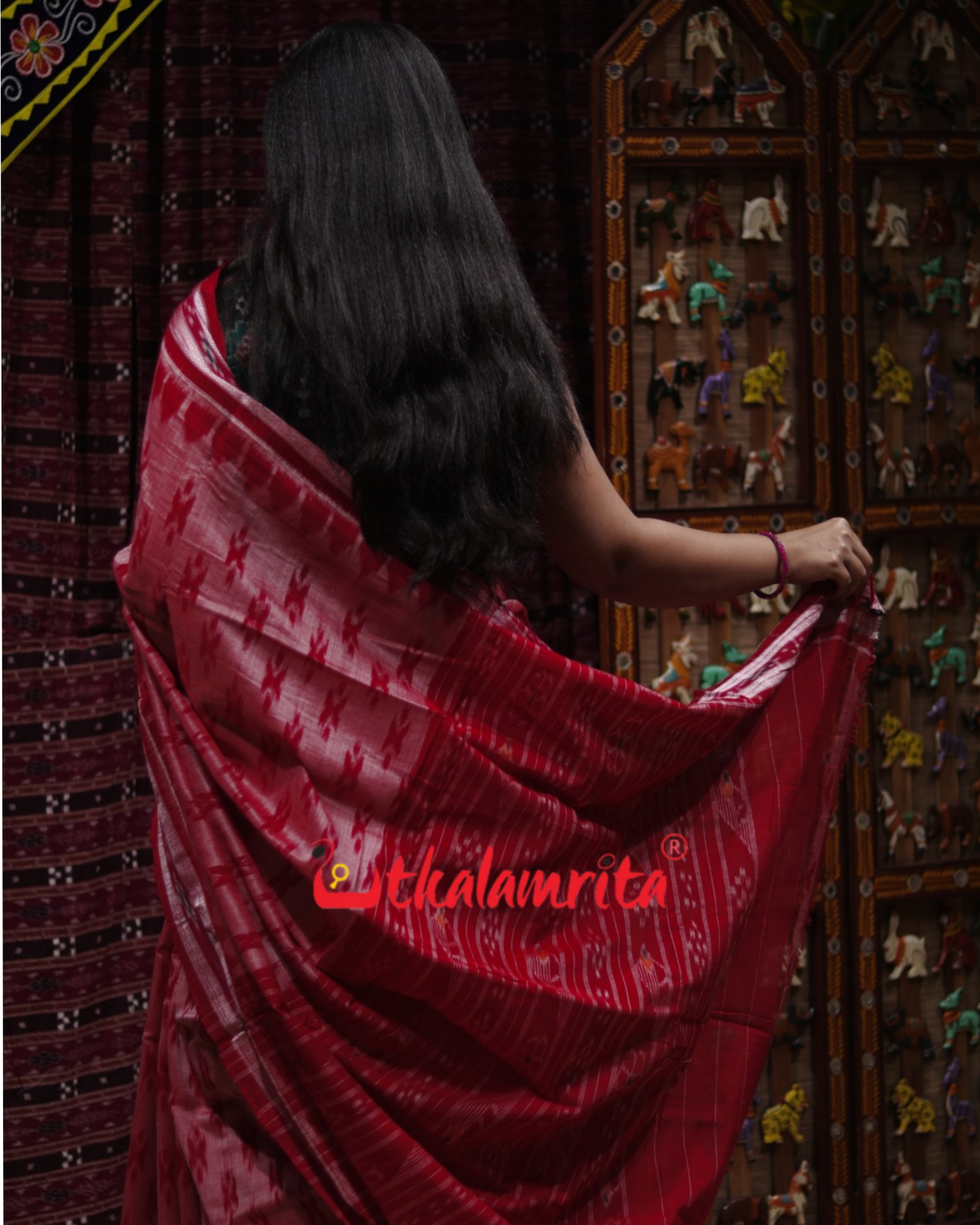 Pink Red Damru Khandua Cotton Saree